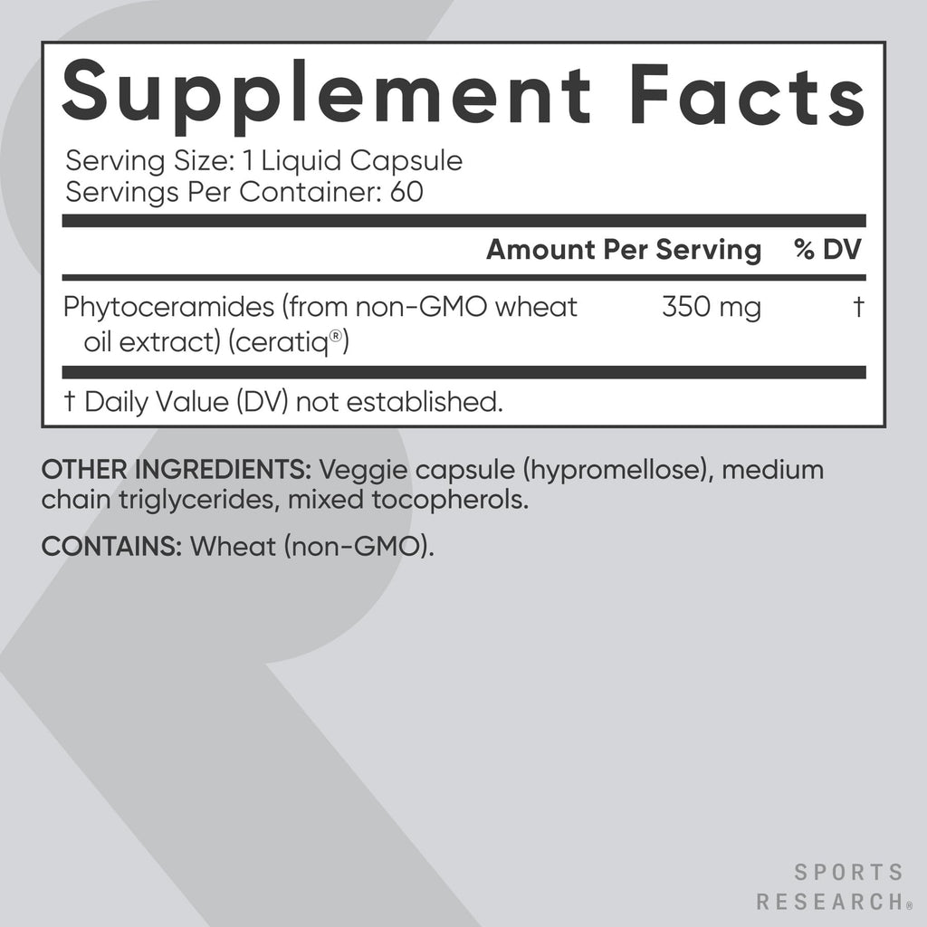Sports Research Phytoceramides 350 mg – Vegan Ceramides for Skin Hydration, 60 Count