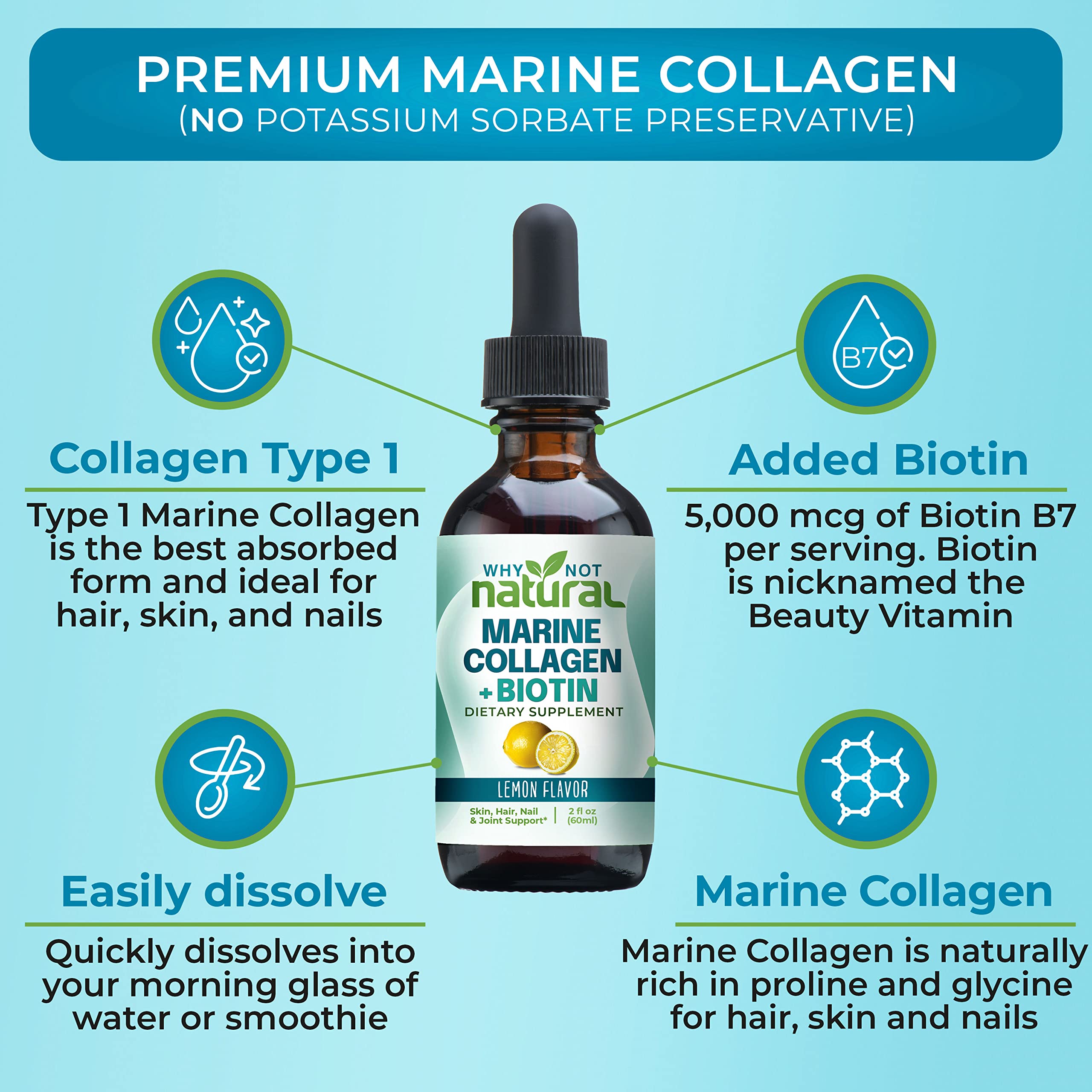 Why Not Natural Liquid Collagen + Biotin Drops for Hair, Skin & Nails