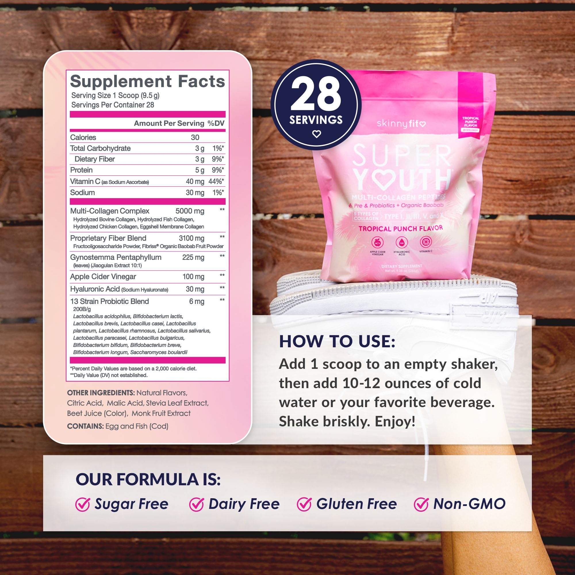 SkinnyFit Super Youth Collagen for Women - Tropical Punch, 28 Servings