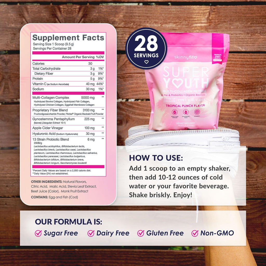 SkinnyFit Super Youth Collagen for Women - Tropical Punch, 28 Servings