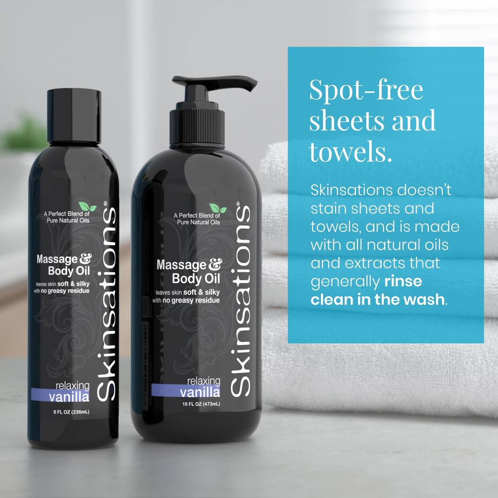 Skinsations Massage Oil Kit (Set of 4): Unscented, Vanilla, Cinnamon & Lavender - Travel Size