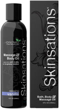 Skinsations Vanilla Massage Oil 8oz | Body Oil for Relaxation & Massage Therapy