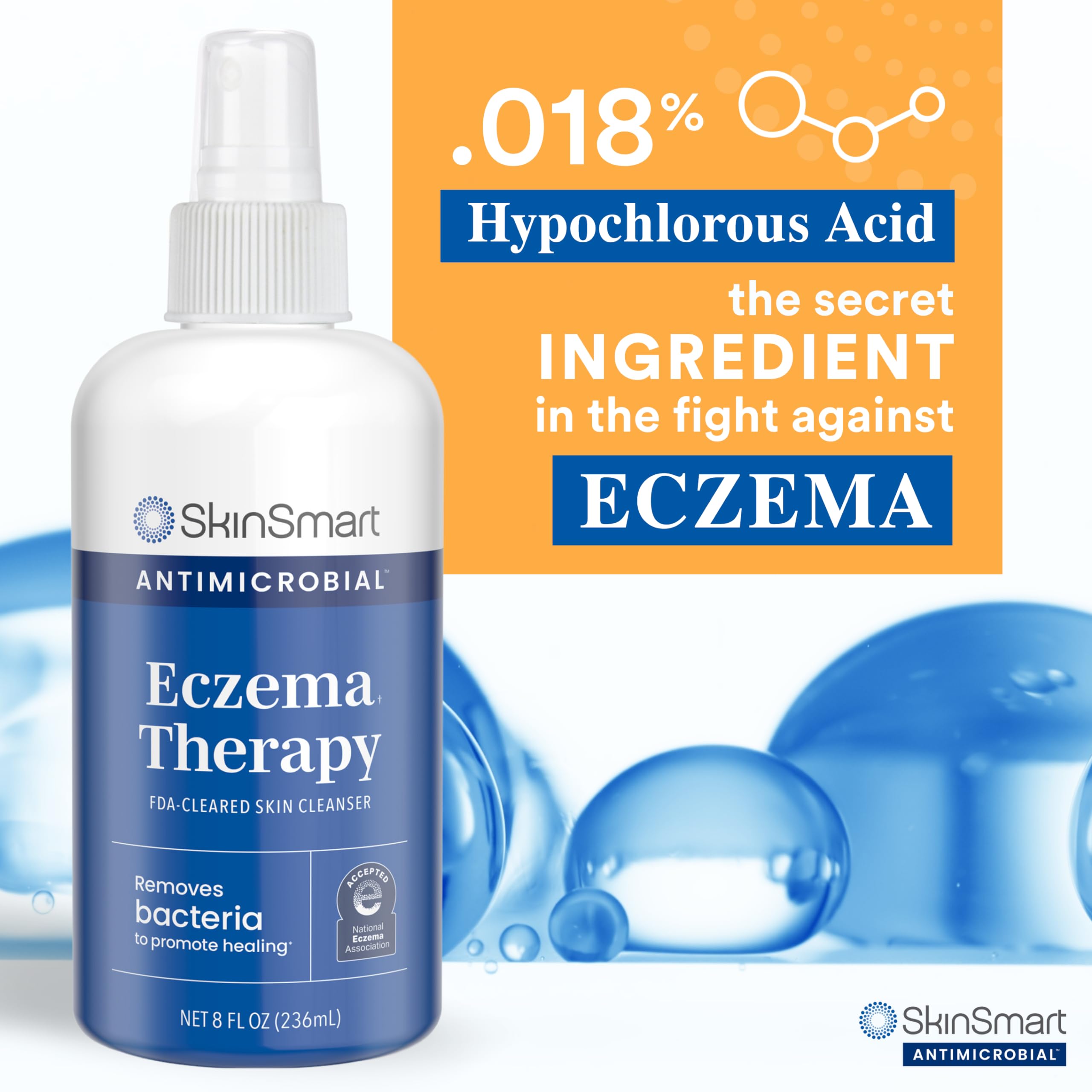 SkinSmart Antimicrobial Eczema Therapy with Hypochlorous Acid | 8 oz Clear Spray for Adults, Kids & Seniors