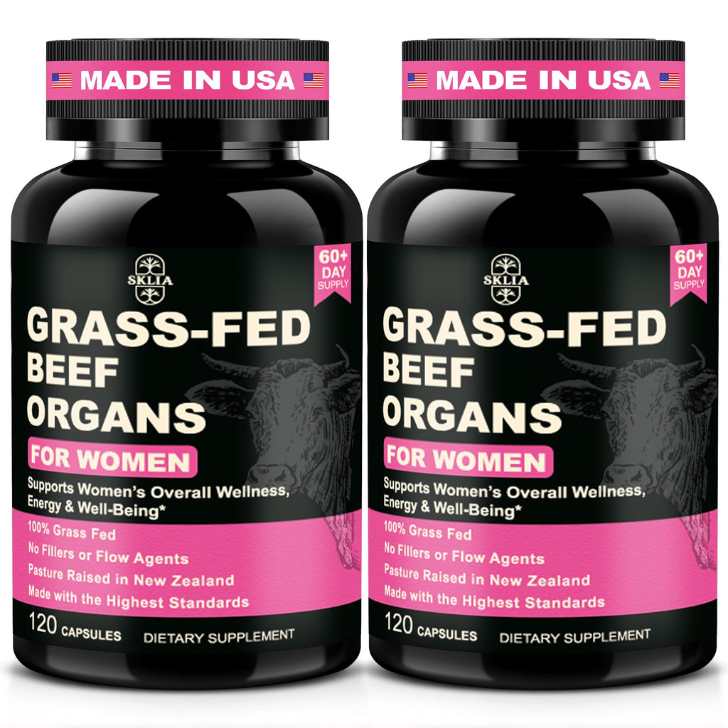 SKLIA Beef Organ Supplement for Women — Grass-Fed NZ Liver, Kidney, Heart, Uterus & Ovary for Energy & Wellness