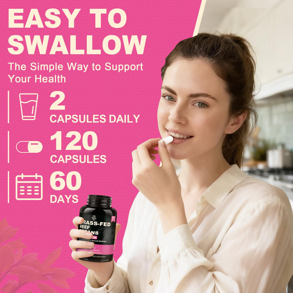 SKLIA Beef Organ Supplement for Women – Grass-Fed NZ (120ct) | Energy & Wellness