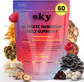 SKY NUTRITION Mushroom Gummies - 10-in-1 Focus & Brain Support, Raspberry Flavor, 60 Vegan Gummies