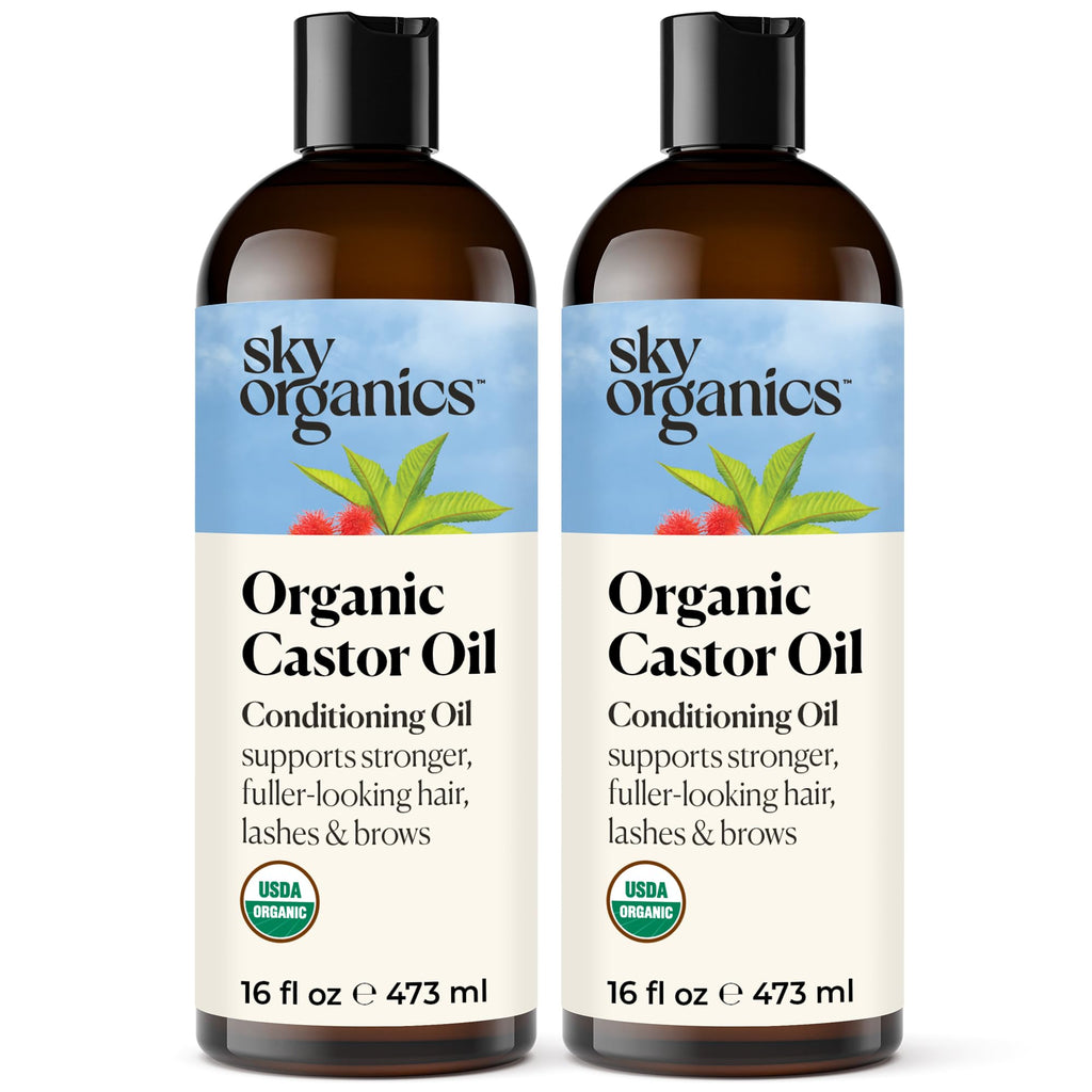 Sky Organics Castor Oil Organic – Volumizing Hair Oil for Scalp, Lashes & Brows | Cold-Pressed, 16oz, 2 Pack