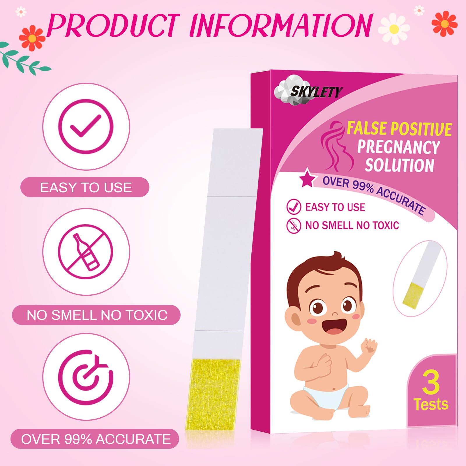 Skylety 3-Piece Prank Pregnancy Test Kit - Fake Positive Strips & Urine Cups