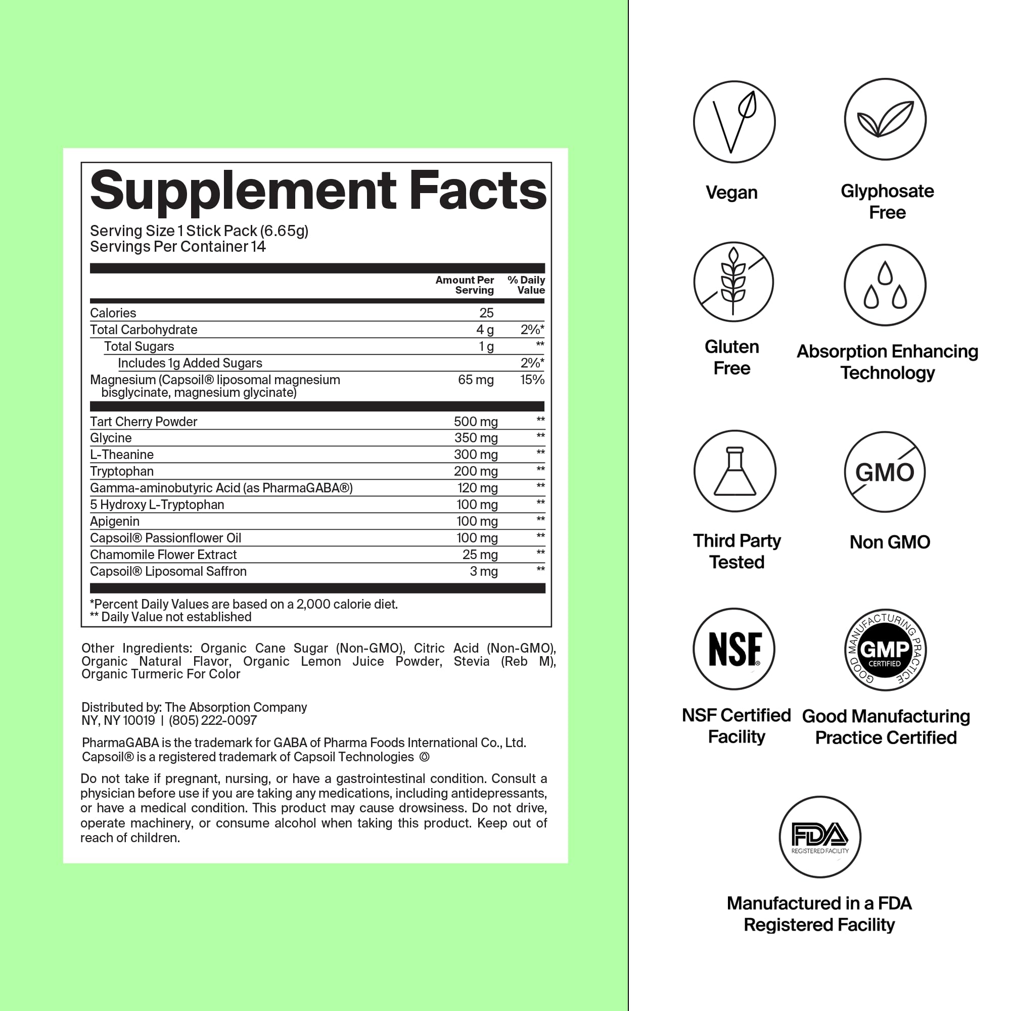 Sleep Aid Powder - Liposomal Saffron, Magnesium & PharmaGABA | Melatonin-Free Sleep Drink Chamomile Lemonade 7 Sticks