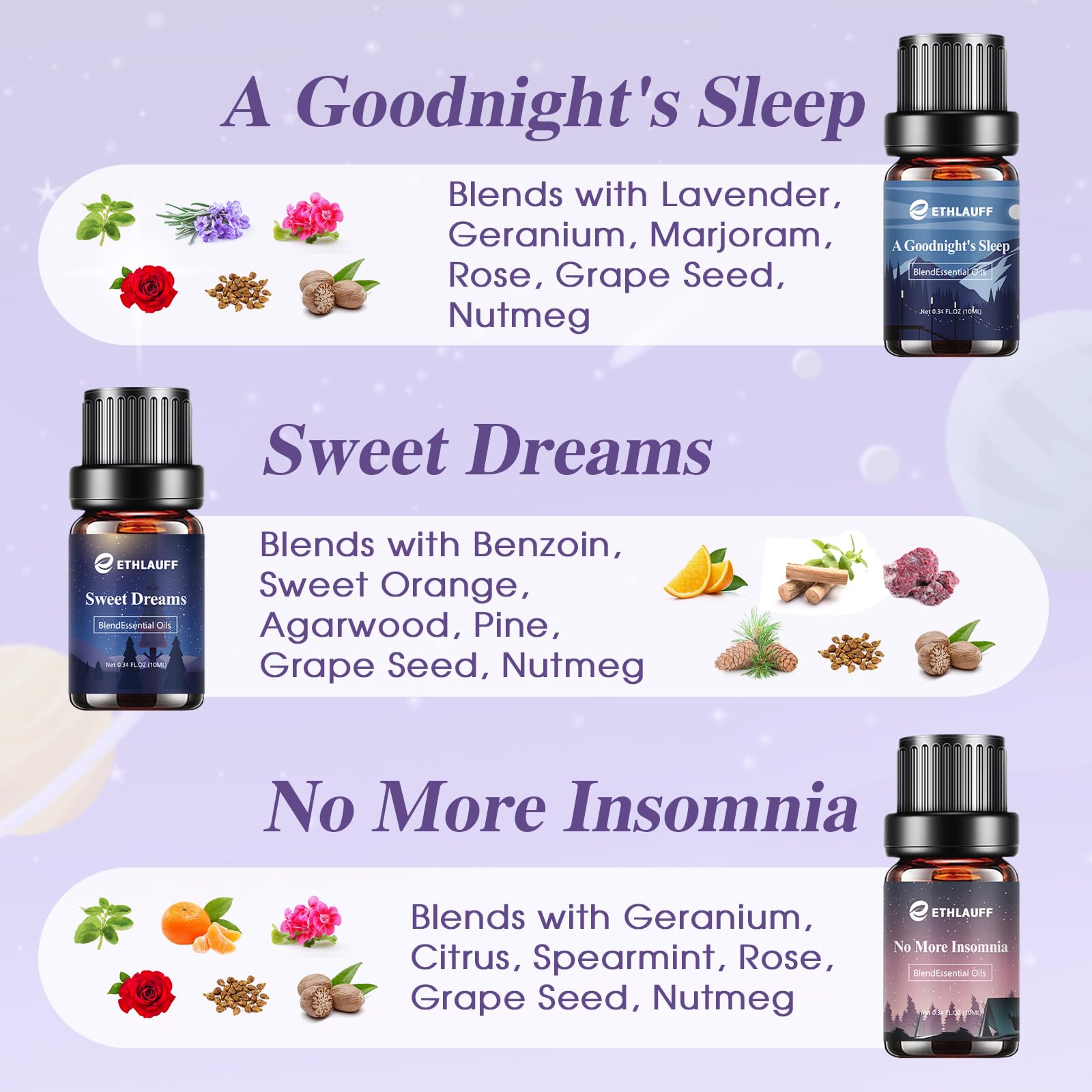 Sleep Essential Oils & Diffuser Blends for Home | Relax, Stress Relief, Fresh Breathe, Sweet Dreams