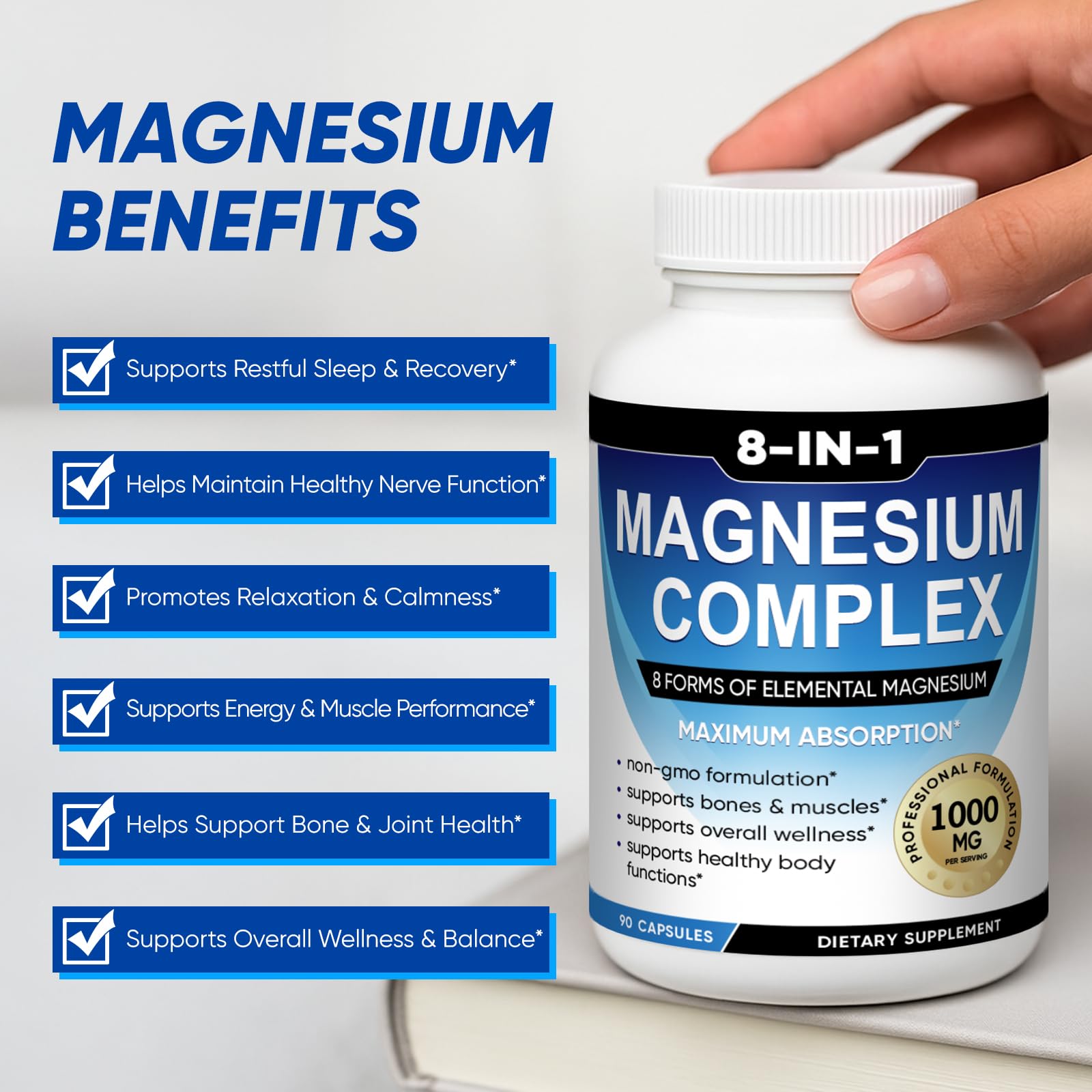 BODUNMSCA Magnesium Complex 8 in 1 – 1000mg for Relaxation, Sleep & Muscle Health | 180 Capsules