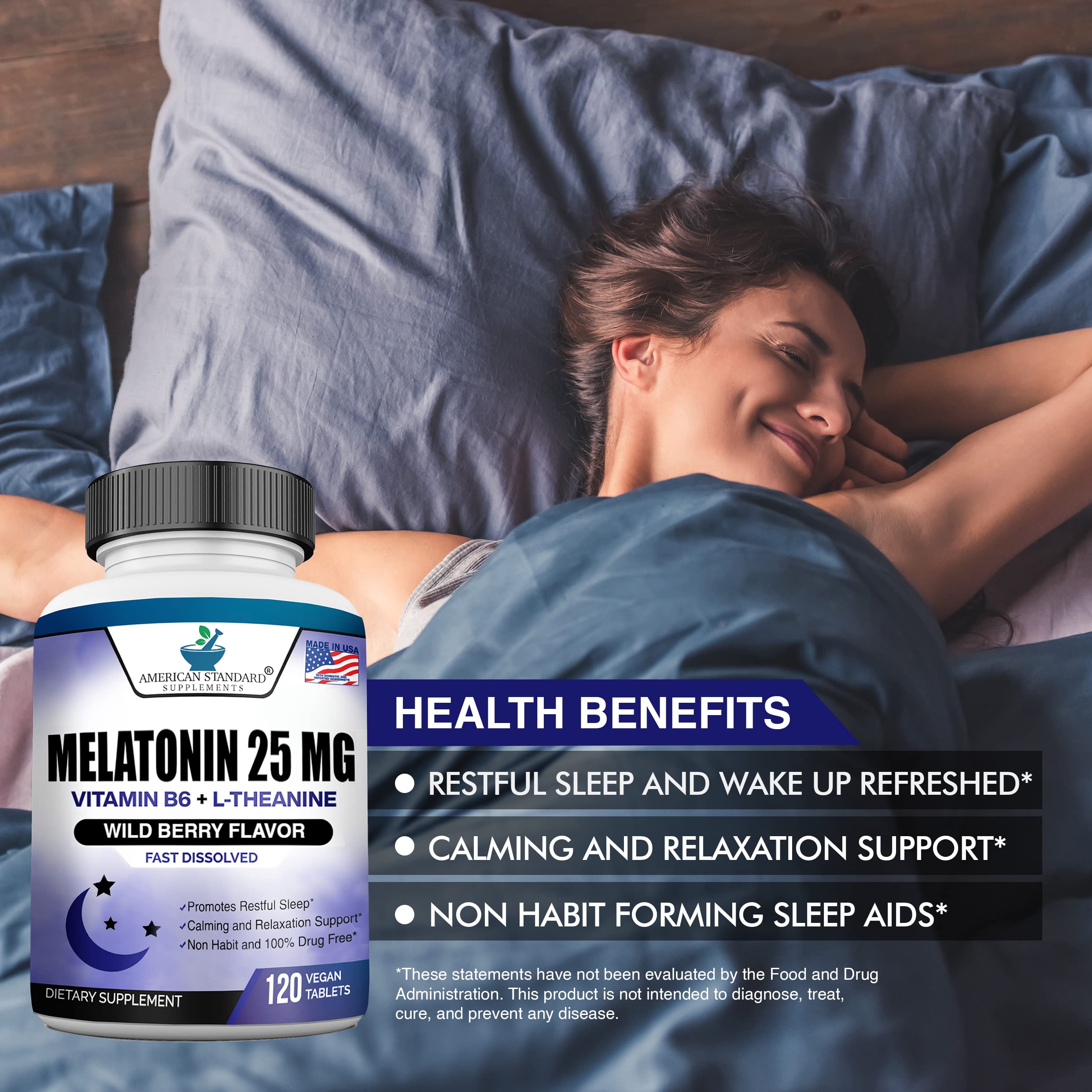Melatonin 25mg Chewable Tablets with L-Theanine & Vitamin B-6 – 120 per Pack (Pack of 2) – Vegan, Non-GMO, Made in USA