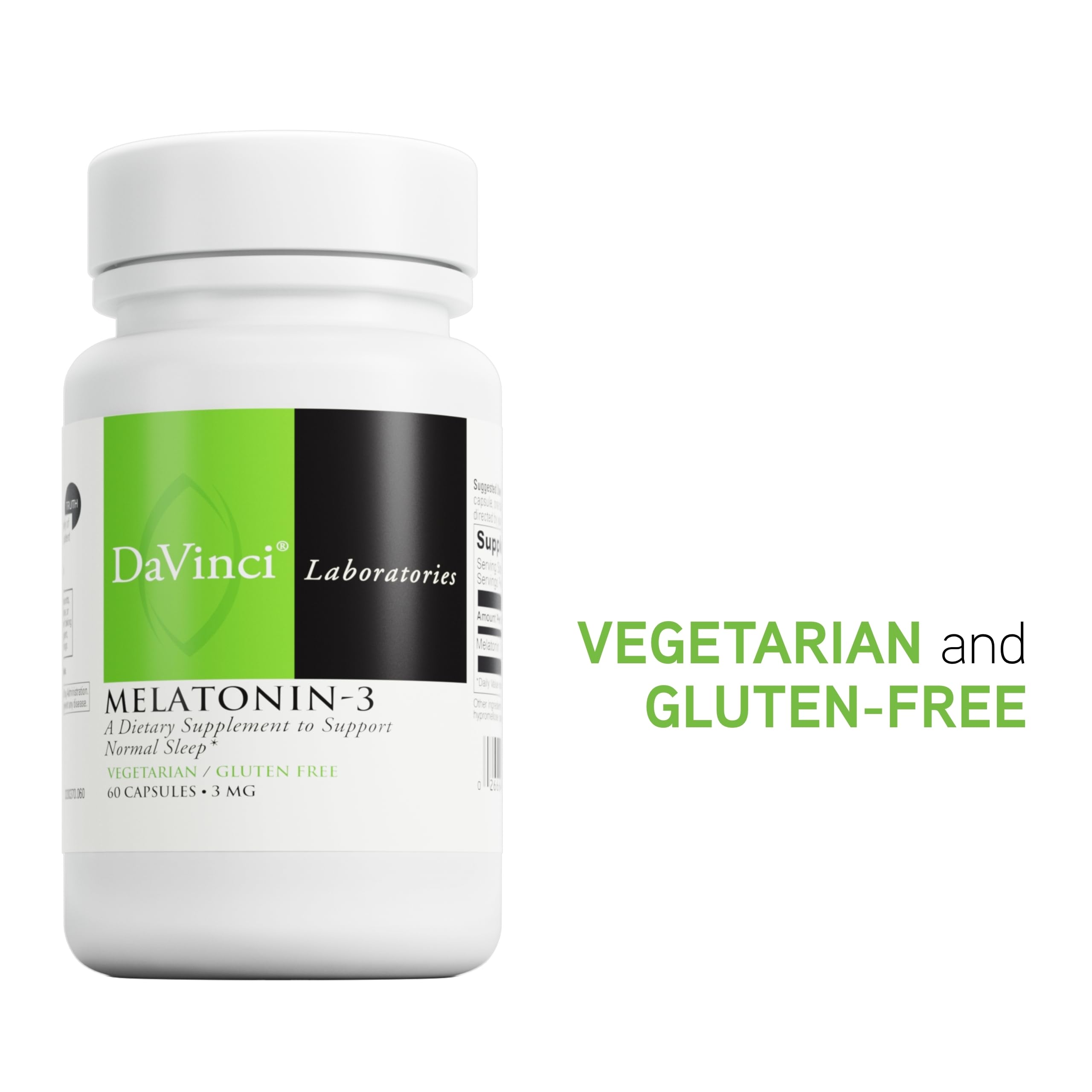 DaVinci Labs Melatonin-3 – Sleep Support, Antioxidant & Immunity – 3 mg Melatonin | Vegetarian & Gluten Free | 60 Capsules