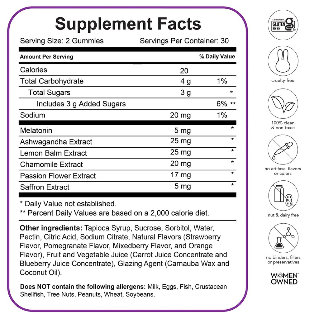 SLEEPtamin Melatonin Gummies 5mg | Chamomile & Ashwagandha for Relaxation | 60 Vegan Gummies