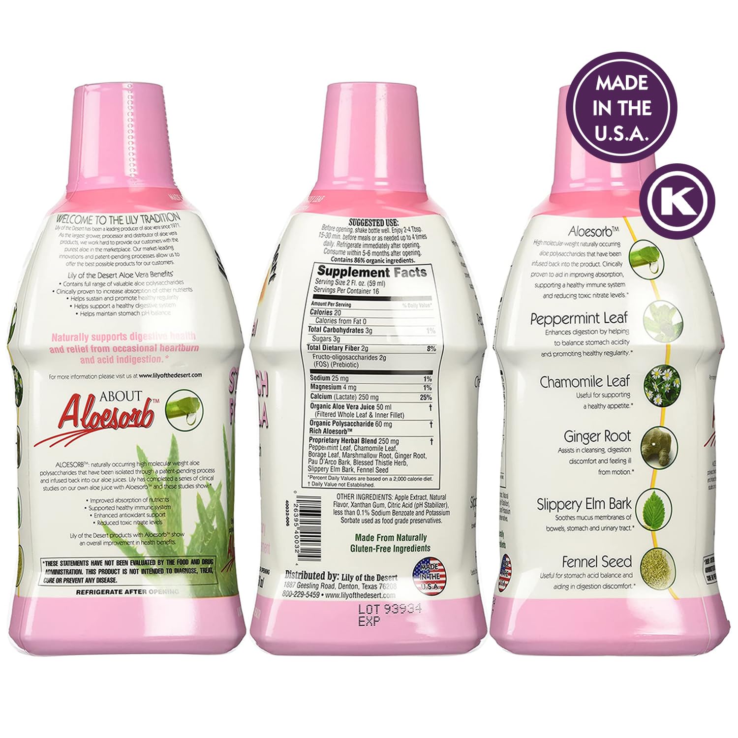 Lily Of The Desert Stomach Formula - Organic Aloe Vera Juice for Gut Health & Heartburn Relief - 32 oz