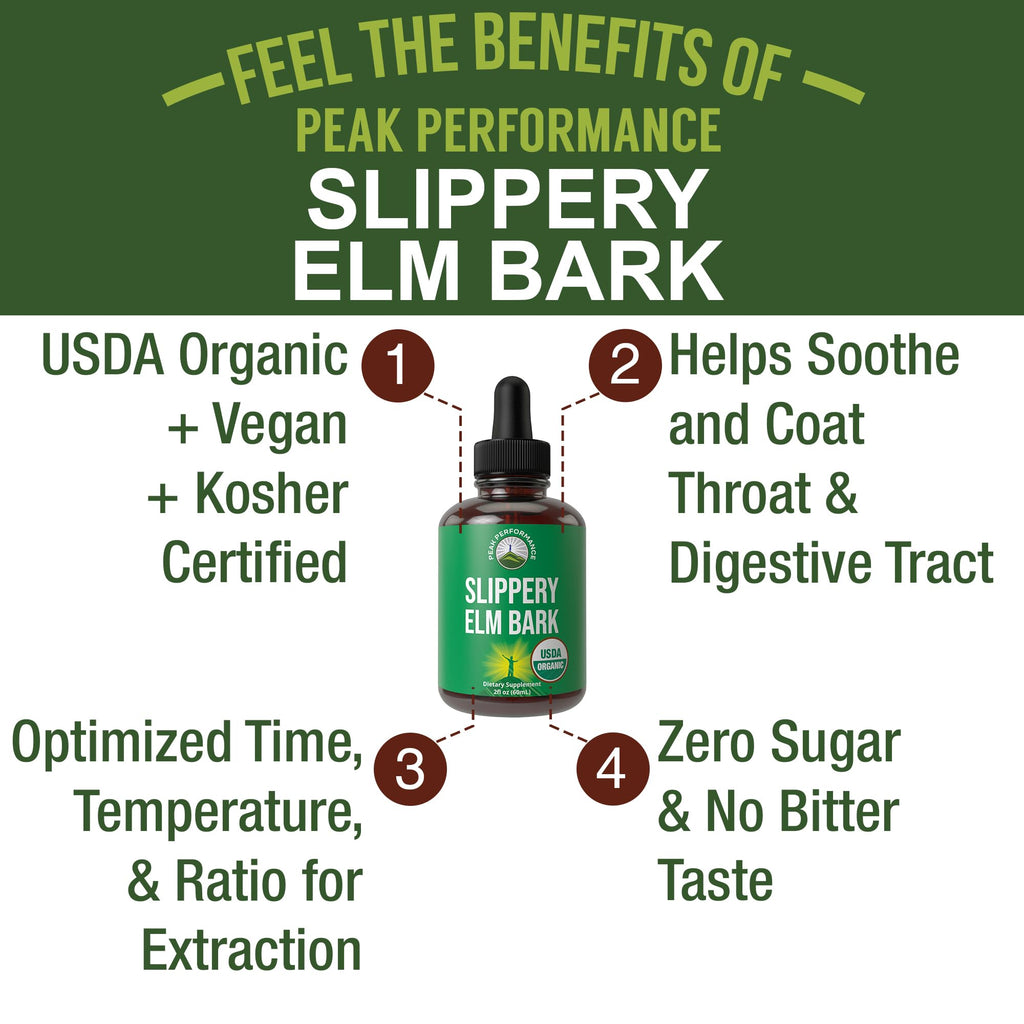 Slippery Elm Bark – USDA Organic Vegan Liquid Drops | High Bioavailability for Women, Men & Kids