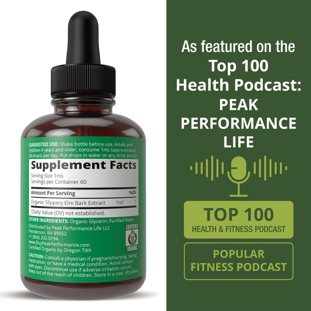 Slippery Elm Bark – USDA Organic Vegan Liquid Drops | High Bioavailability for Women, Men & Kids