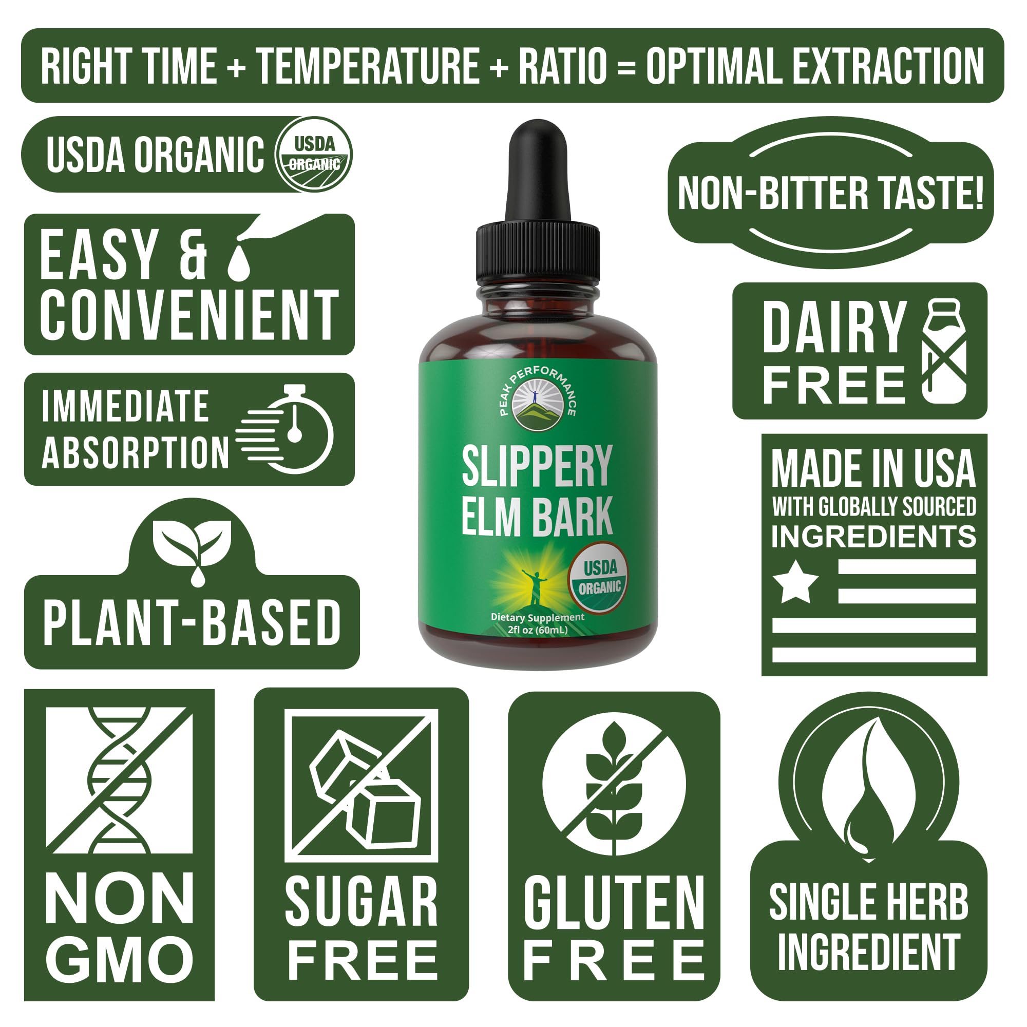 Slippery Elm Bark – USDA Organic Vegan Liquid Drops | High Bioavailability for Women, Men & Kids