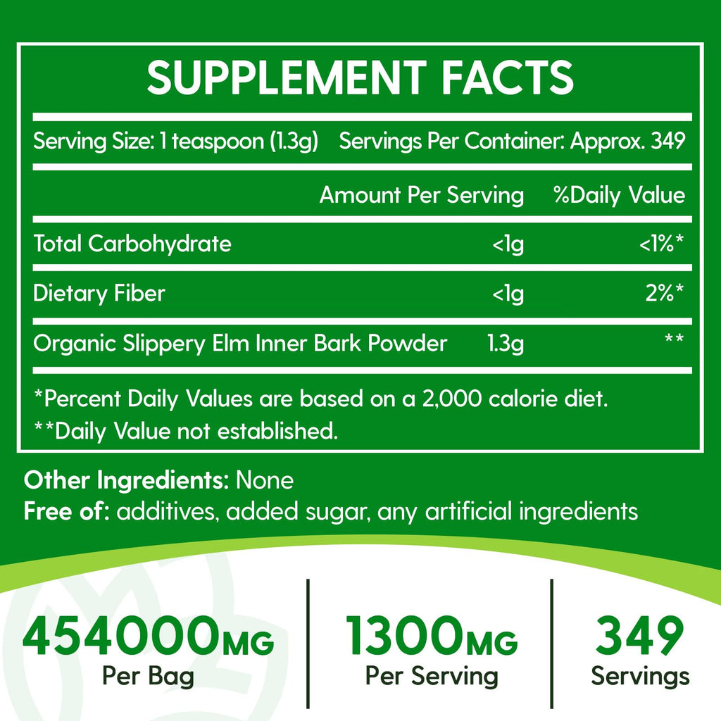 Slippery Elm Powder – Pure Inner Bark, 1lb (349 Servings) for Throat & Digestive Health, Vegan & Non-GMO