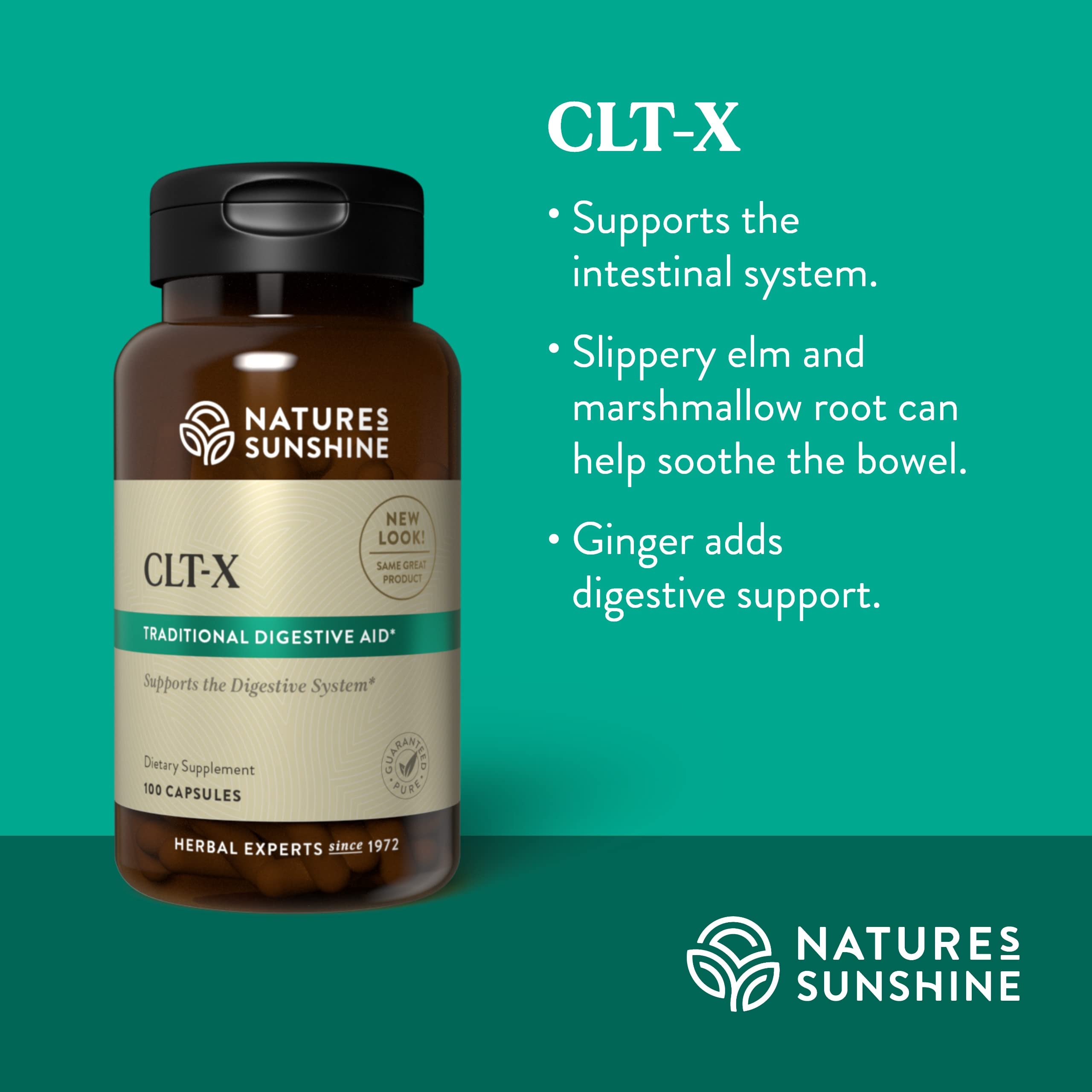 Nature's Sunshine CLT-X 100 Capsules - Natural Digestive Support with Slippery Elm Bark & Marshmallow Root