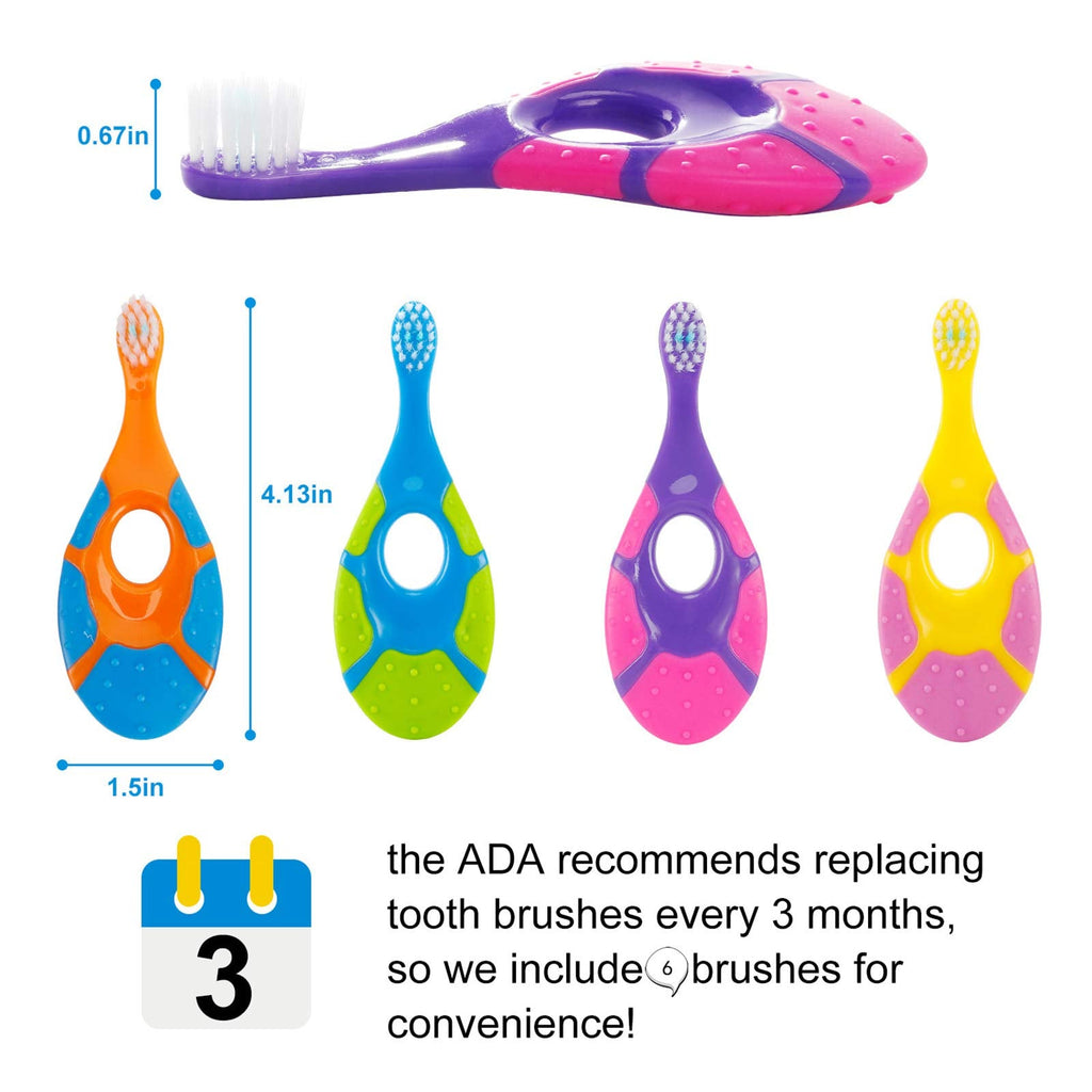Slotic Baby & Toddler Toothbrush (0-2 yrs) - Extra Soft Bristles, Easy-Grip Handle, 6-Pack