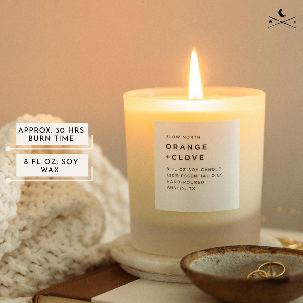 Slow North Orange + Clove Candle | Pure Soy Wax, Essential Oils, Reusable Frosted Glass Jar, Hand-Poured in the USA (8 oz)