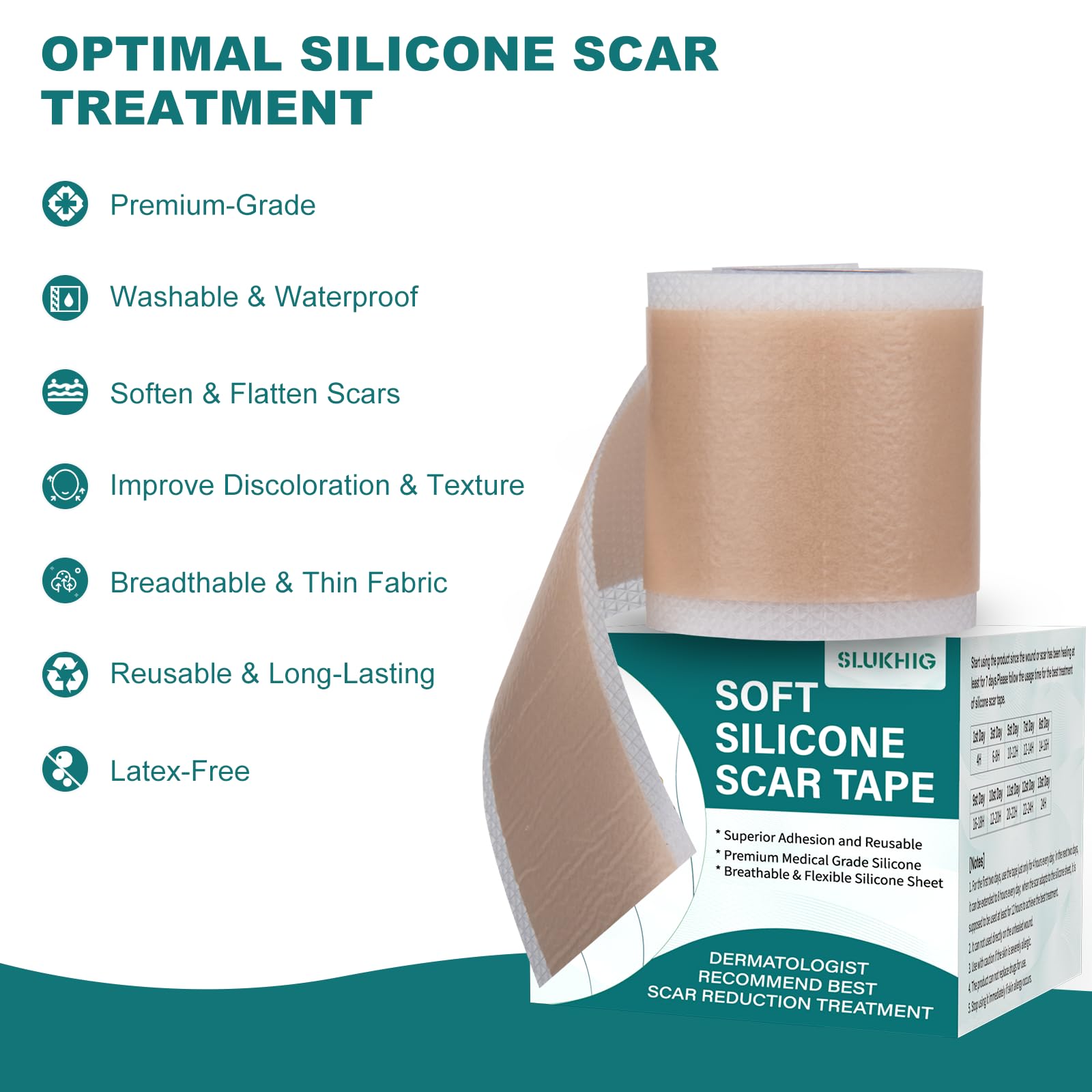 SLUKHIG Silicone Scar Sheets Roll 4M - Reusable Scar Tape for C-Section, Burns, Acne