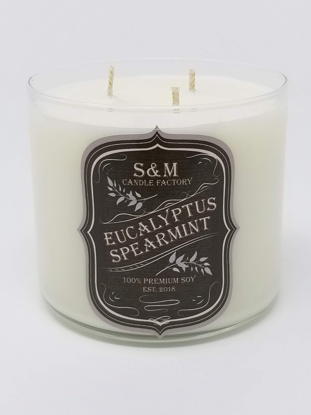 S&M Candle Factory Eucalyptus Spearmint Candle - Aromatherapy Soy Wax, 3 Wick, Made in USA