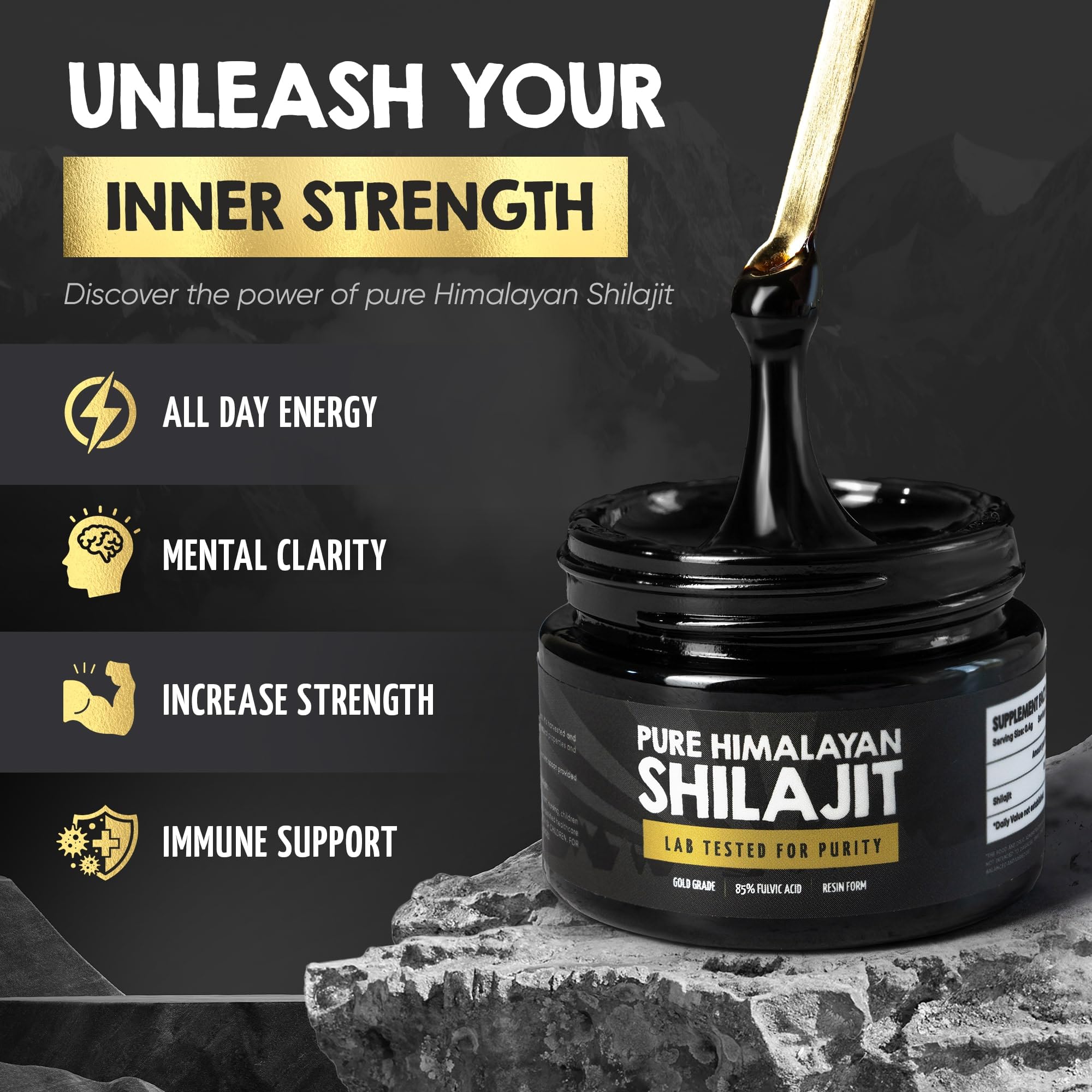 Smart Dose Pure Himalayan Shilajit Resin – 85% Fulvic Acid, 125 Servings, Medium Jar | Lab-Tested in USA