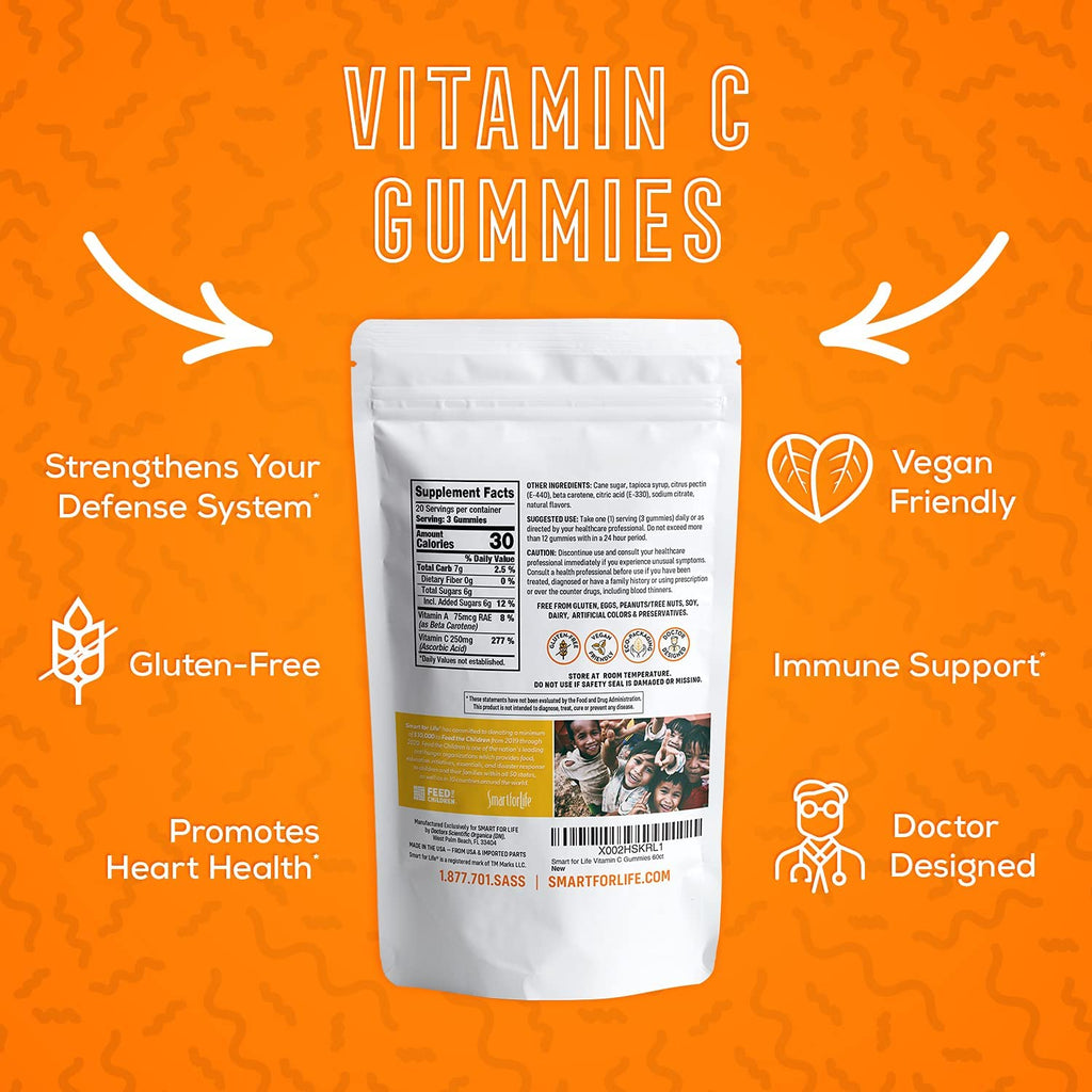 Smart for Life Vitamin C Gummies - Vegan Plant-Based Immune Support (60 Count)