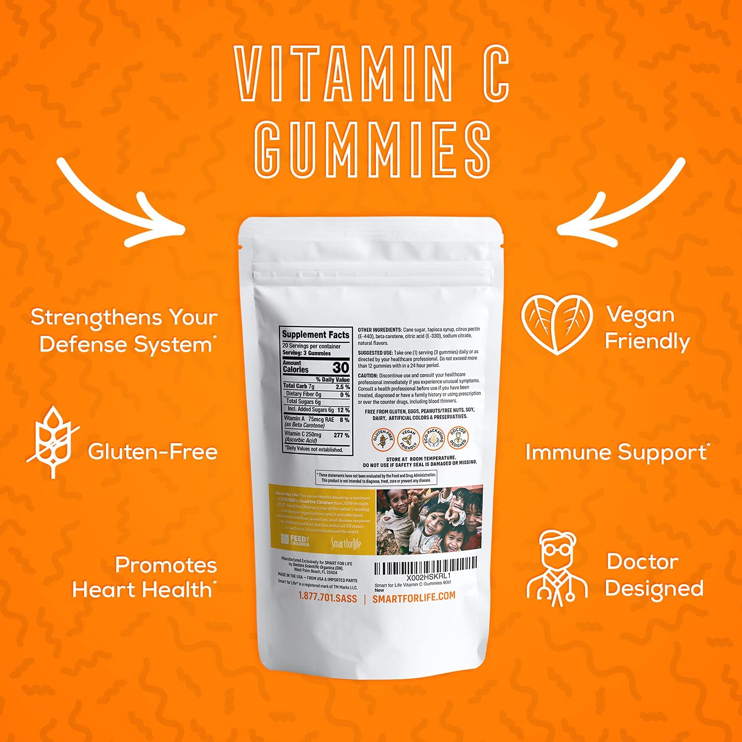 Smart for Life Vitamin C Gummies - Vegan Plant-Based Immune Support (60 Count)