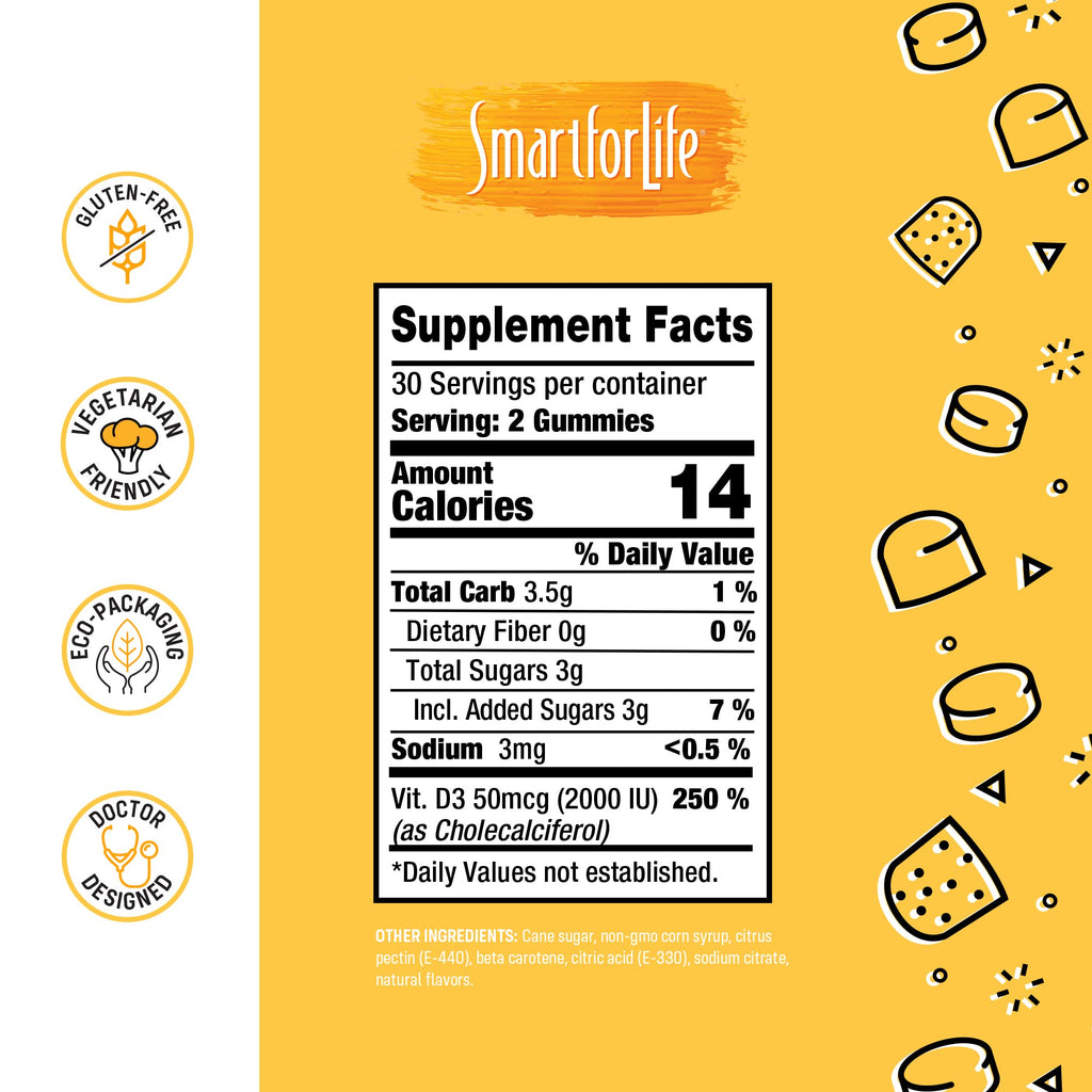 Smart for Life Vitamin D3 Gummies - High Absorption Vitamin D3 for Immune Support & Bone Strength - 60 Count