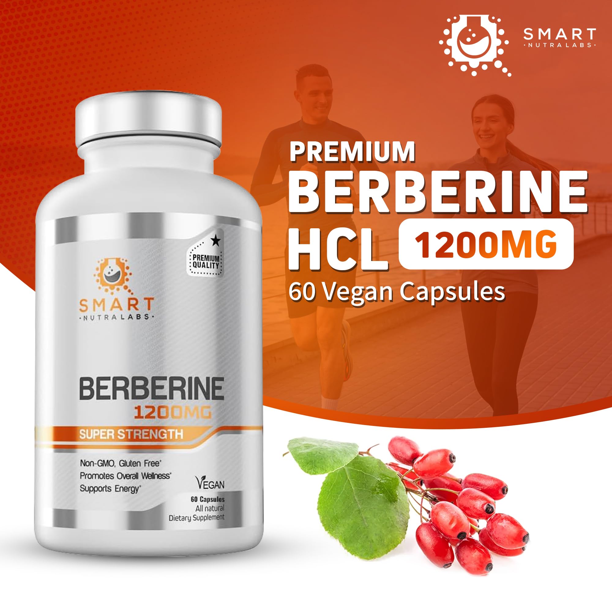 Smart Nutra Labs Berberine HCL 1200mg - 60 Vegan Capsules | Non-GMO, Gluten Free