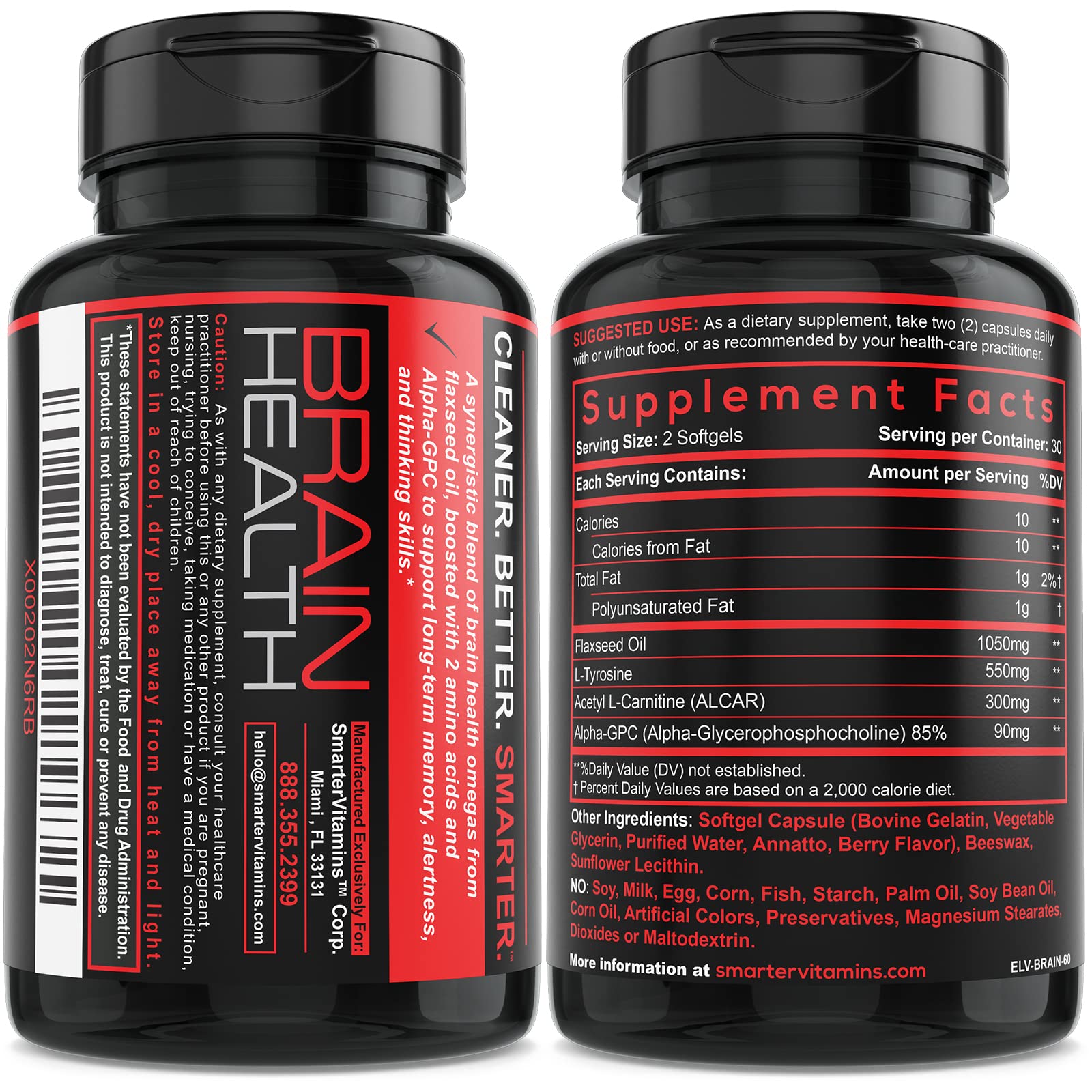 Smarter Brain Support Nootropic Supplement – Alpha-GPC, L-Tyrosine, ALCAR | 60 Softgels