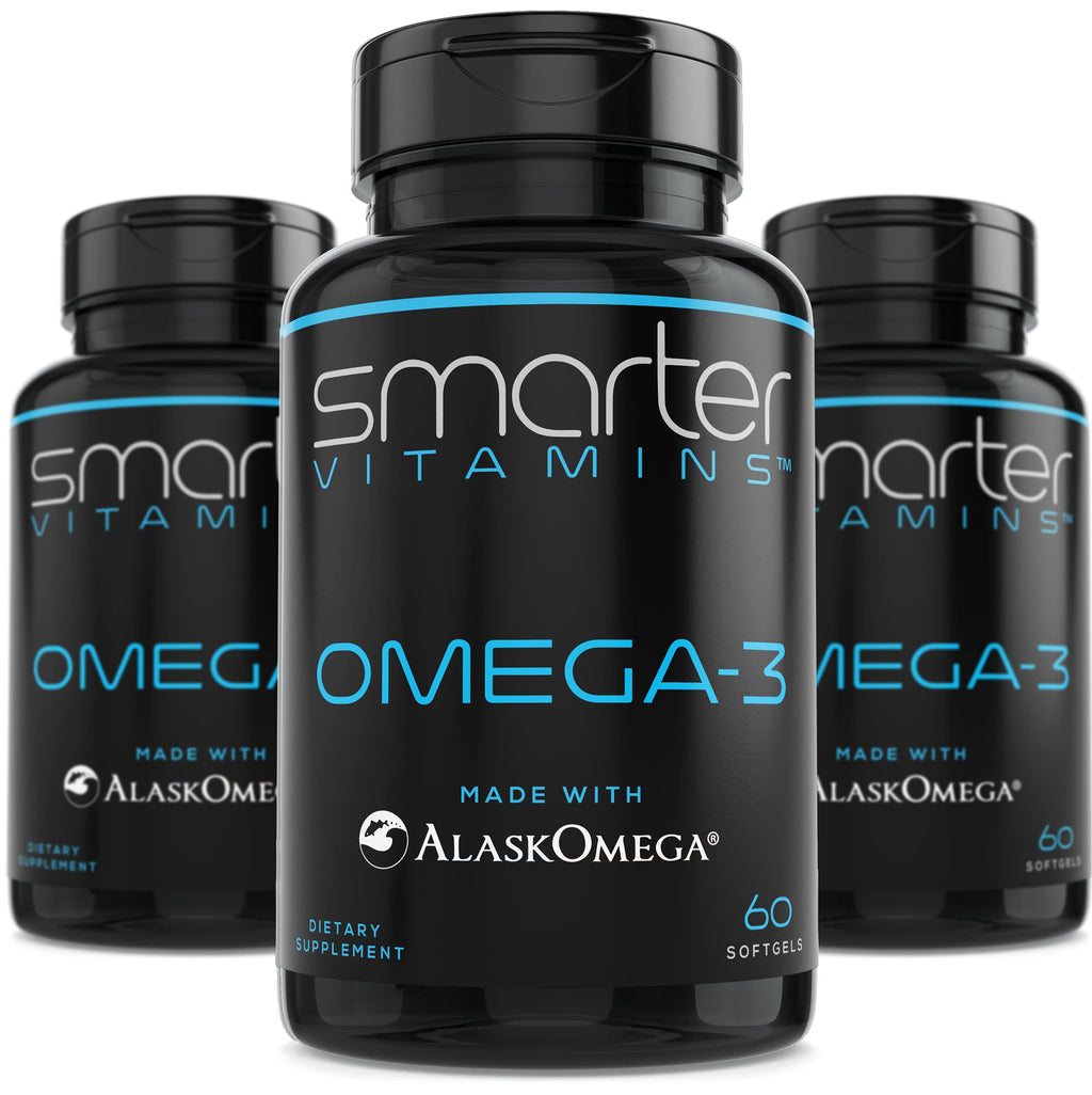 SmarterVitamins Omega-3 3-Pack: Berry Flavor Burpless Softgels, 2000mg DHA EPA (AlaskOmega)