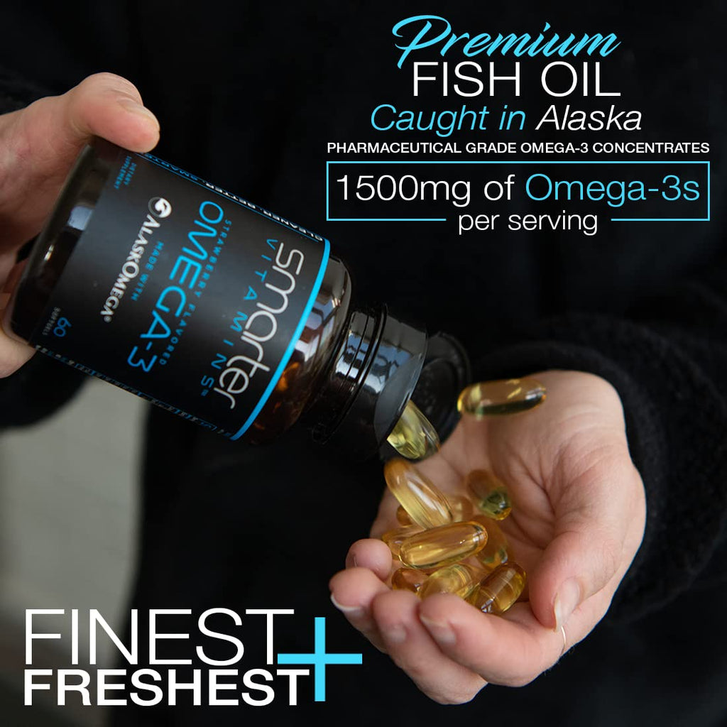 SmarterVitamins Omega-3 3-Pack: Berry Flavor Burpless Softgels, 2000mg DHA EPA (AlaskOmega)