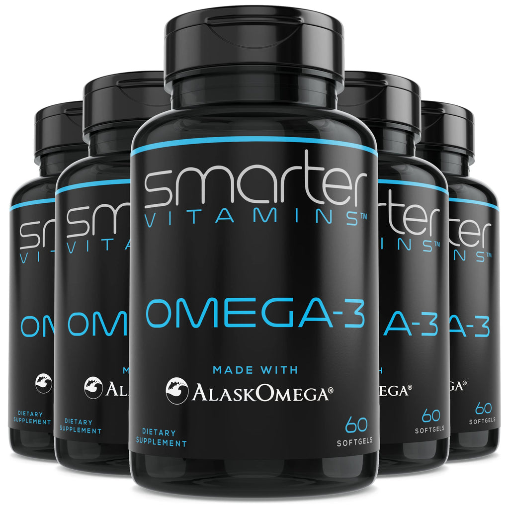 SmarterVitamins Omega-3 5-Pack – Berry Burpless Fish Oil, 2000mg DHA EPA, AlaskOmega
