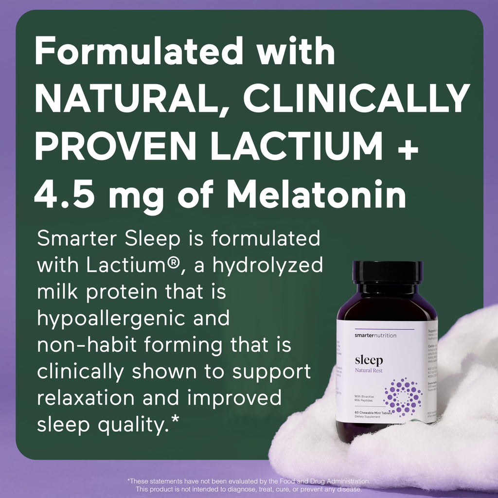 Smarter Sleep Melatonin 4.5mg + Lactium® Dissolvable Tablets – Mint Flavor, Non-GMO, 180 Count (90-Day Supply)
