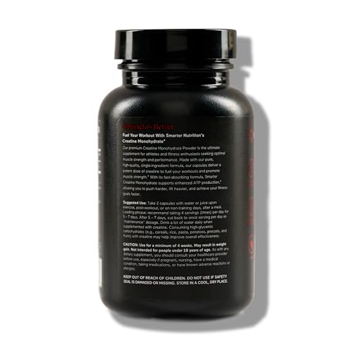 SMARTERNUTRITION Creatine Monohydrate Pills – 2500mg per Serving, Vegan Capsules, 60 Count (30-Day Supply)