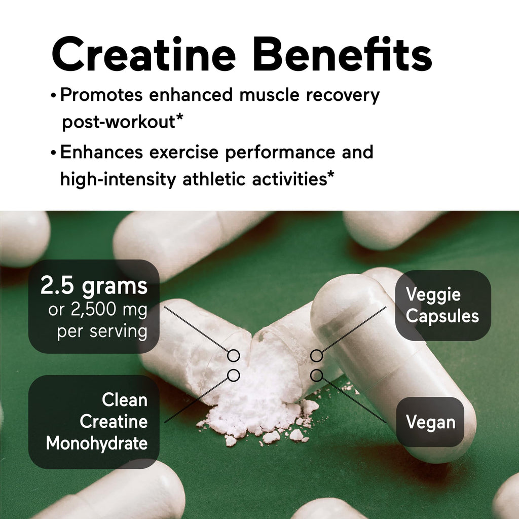SMARTERNUTRITION Creatine Monohydrate Pills – 2500mg per Serving, Vegan Capsules, 60 Count (30-Day Supply)