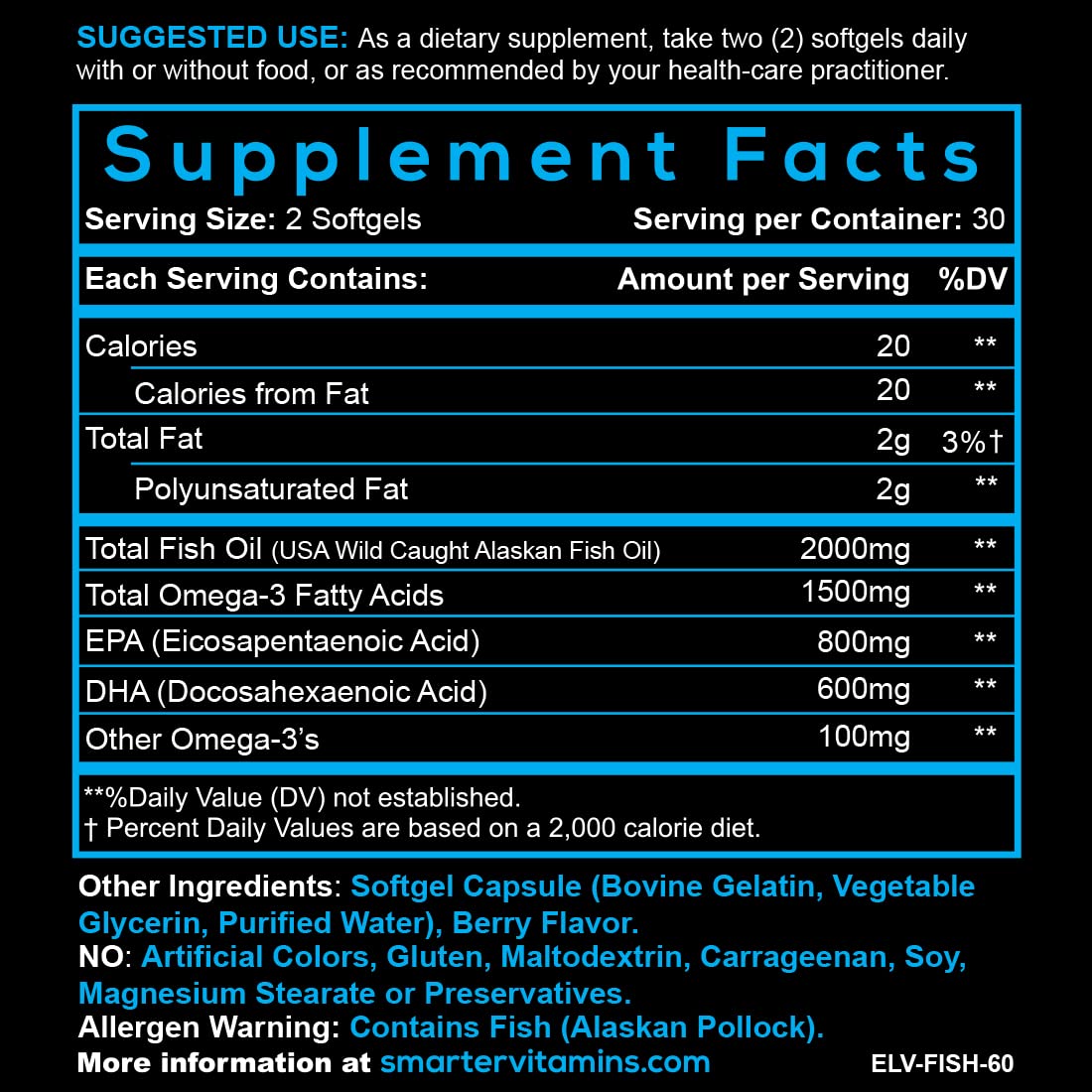 Smarter Omega 3 Fish Oil 2 Pack - Berry Flavor, Burpless, 2000mg DHA & EPA