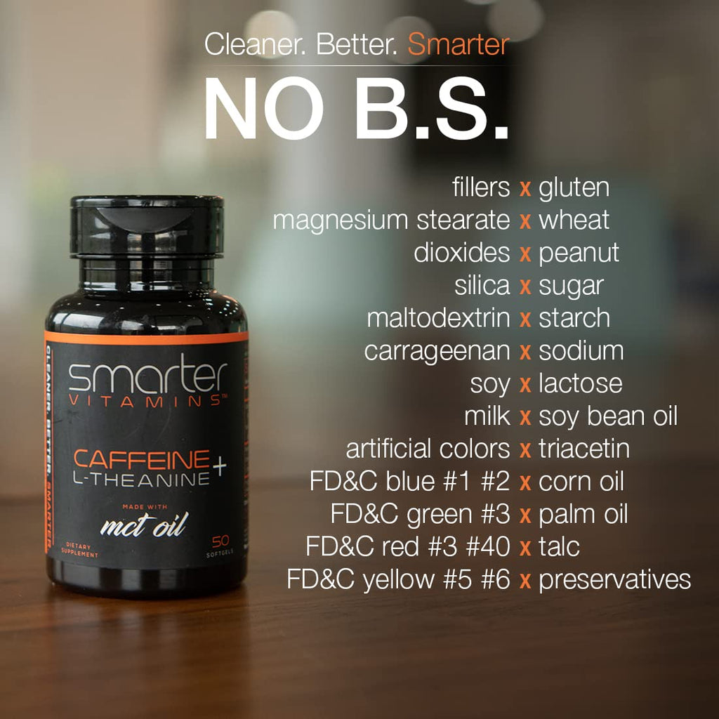 SmarterVitamins 3-Pack Caffeine Pills with L-Theanine & MCT Oil | Extended-Release Energy & Focus