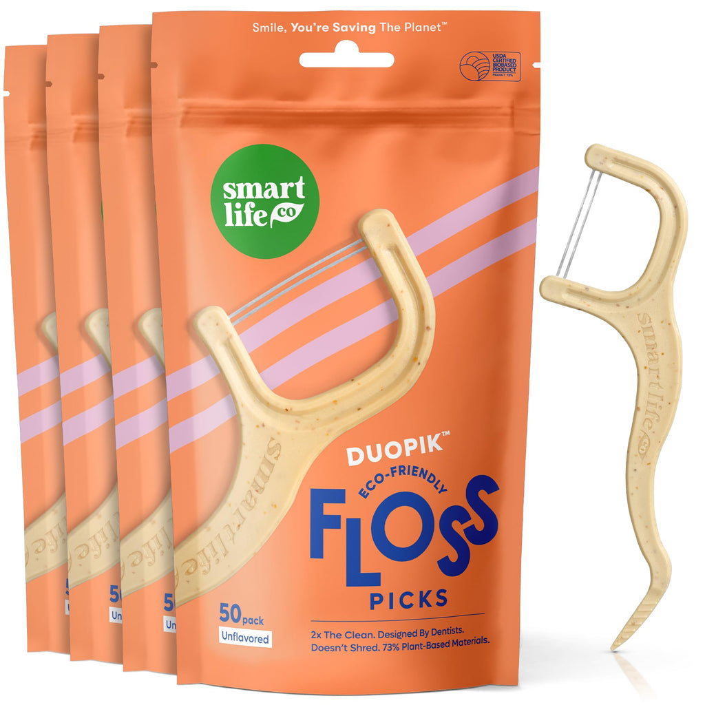 SmartLifeco Straw-Wheat Dual-Thread Dental Floss Picks 200ct