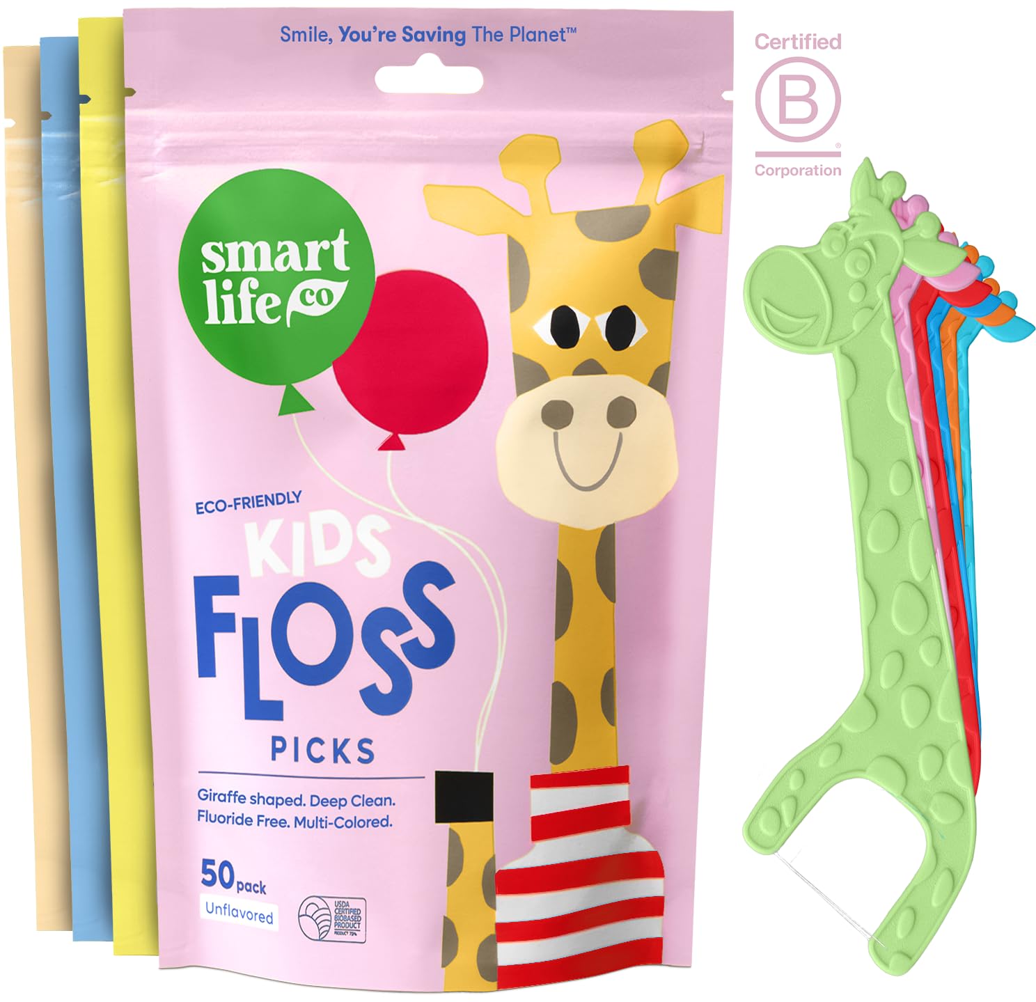 SmartLifeco Eco-Friendly Kids Flossers (200ct) – Straw Wheat, No Shred, Unflavored