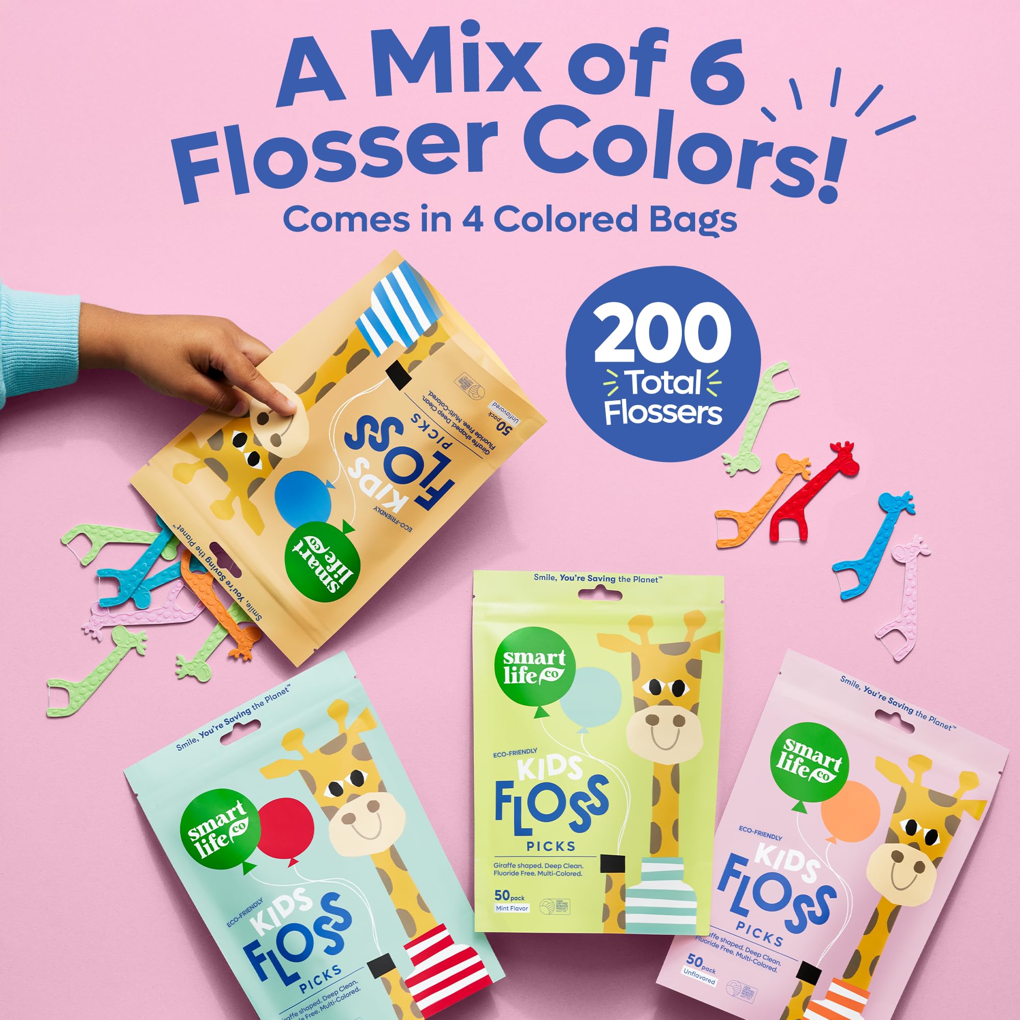 SmartLifeco Eco-Friendly Kids Flossers (200ct) – Straw Wheat, No Shred, Unflavored