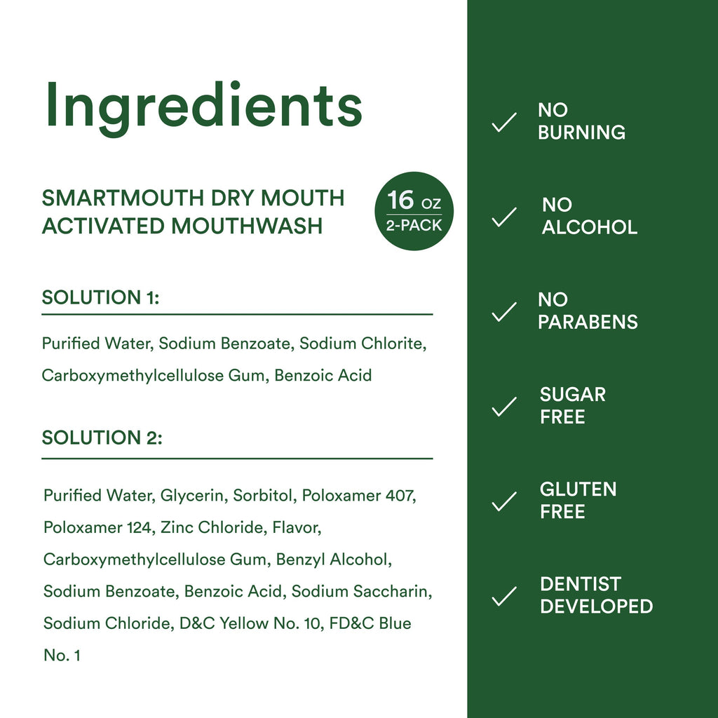 SmartMouth Activated Dry Mouth Mouthwash – 16 oz, 2 Pack, Mint, Alcohol-Free