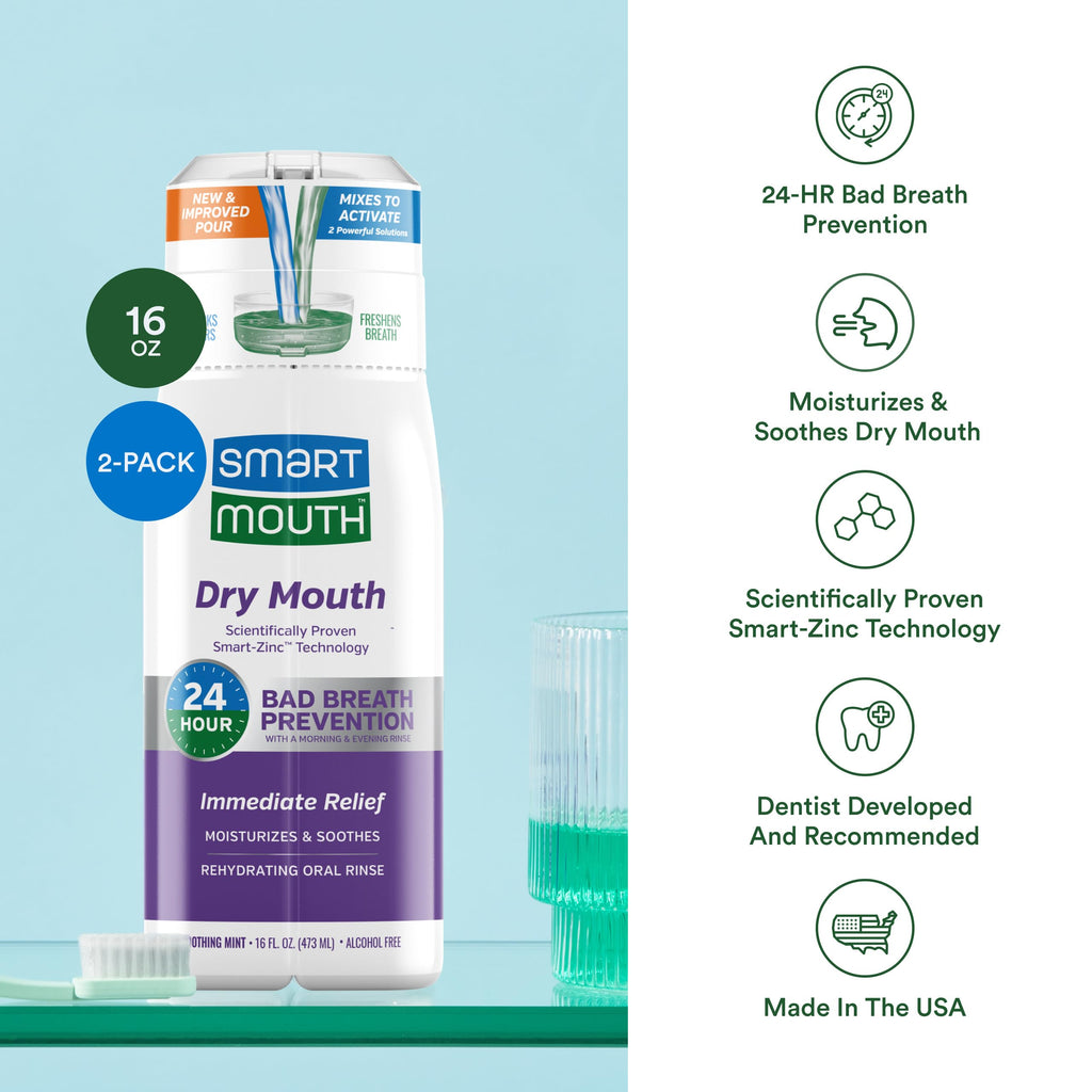 SmartMouth Activated Dry Mouth Mouthwash – 16 oz, 2 Pack, Mint, Alcohol-Free