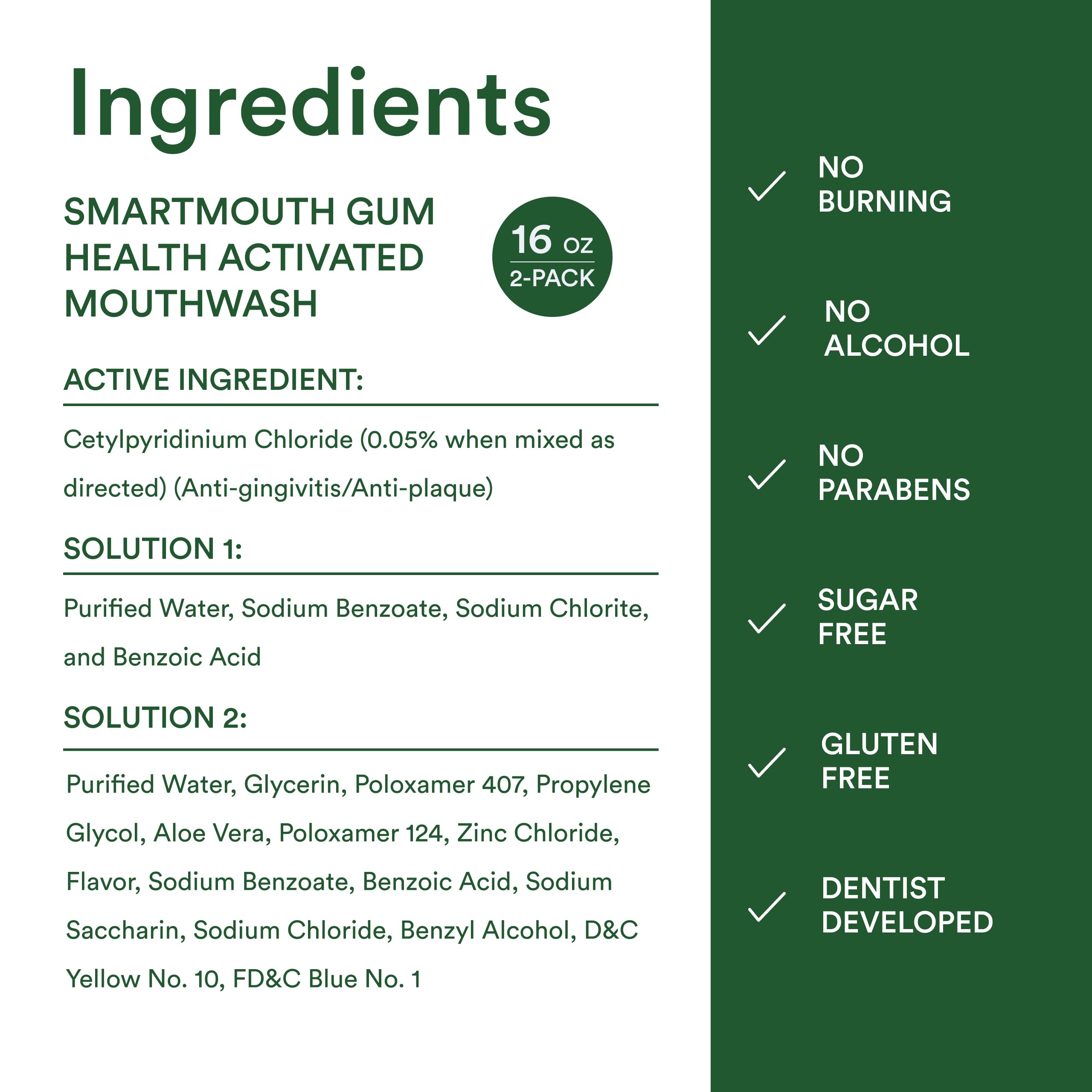 SmartMouth Gum Health Zinc Activated Breath Rinse 16oz, 2 Pack | Mint Mouthwash