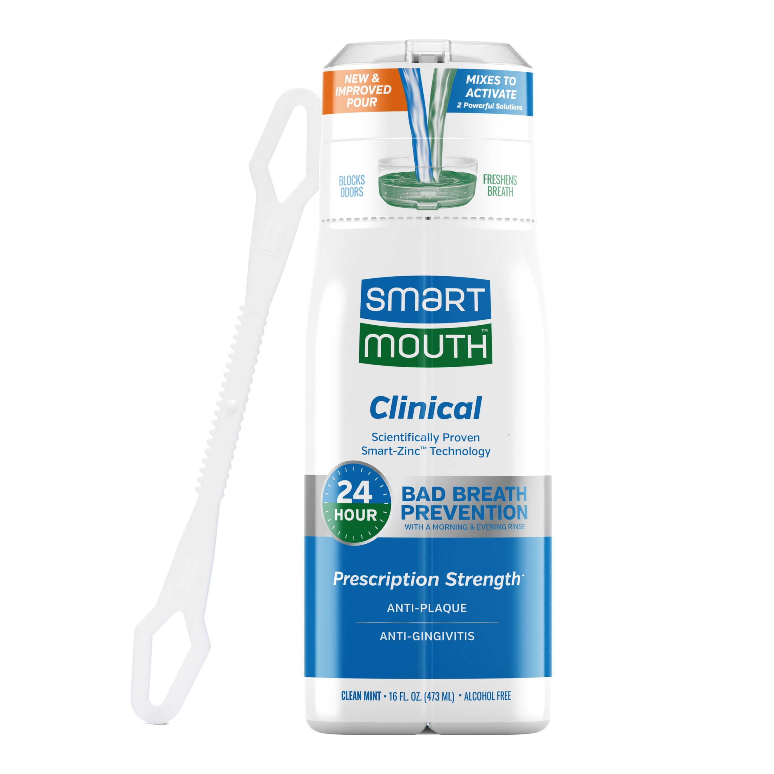 SmartMouth DDS Activated Clinical Mouthwash with Tongue Cleaner – Fresh Breath, Gum Health, 16 oz