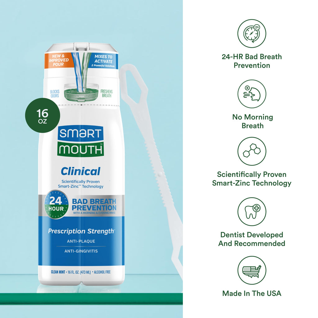SmartMouth DDS Activated Clinical Mouthwash with Tongue Cleaner – Fresh Breath, Gum Health (16 oz x2)